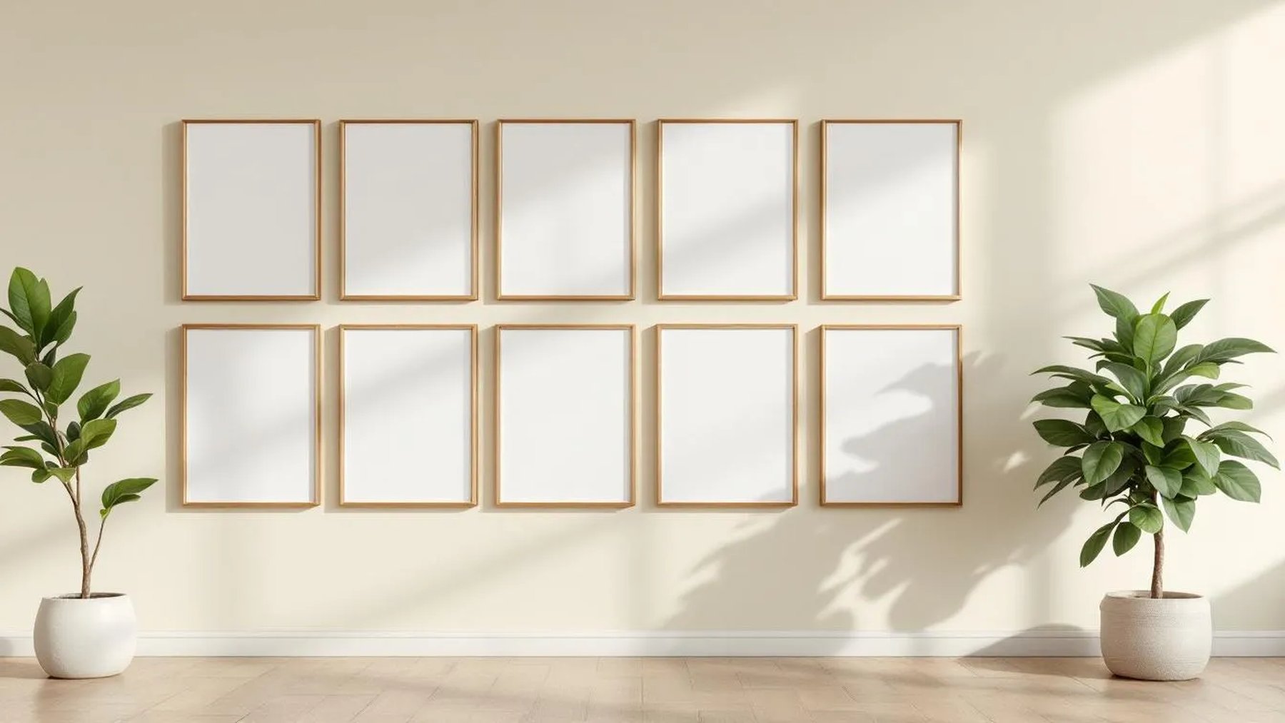 Frame Room Scene Mockup — Gold Frame Portrait 4:5 — Perspective View — #00941 | MockupBulk