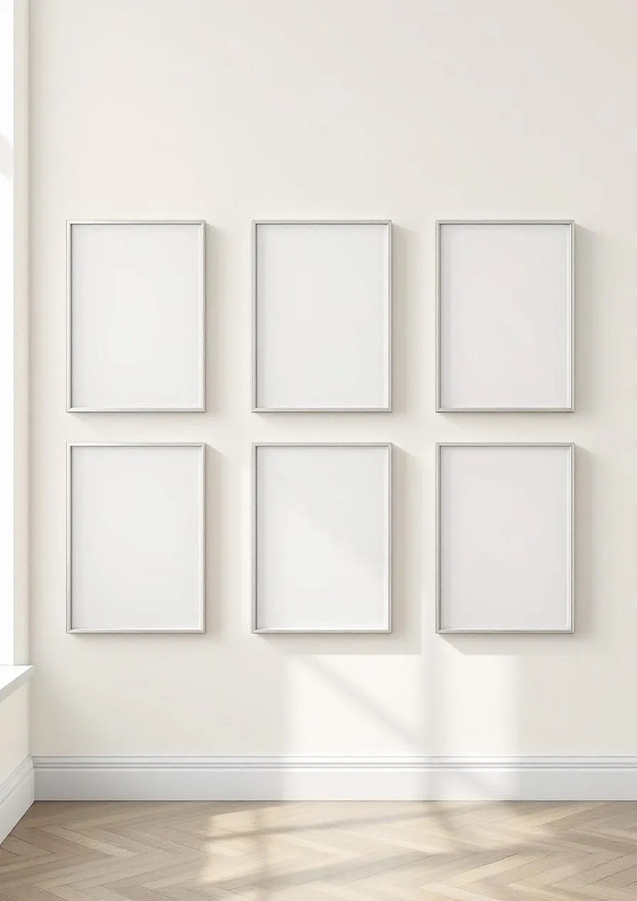 Frame Editorial Room Mockup — Silver Frame Landscape 3:4 — Perspective View — #00948 | MockupBulk