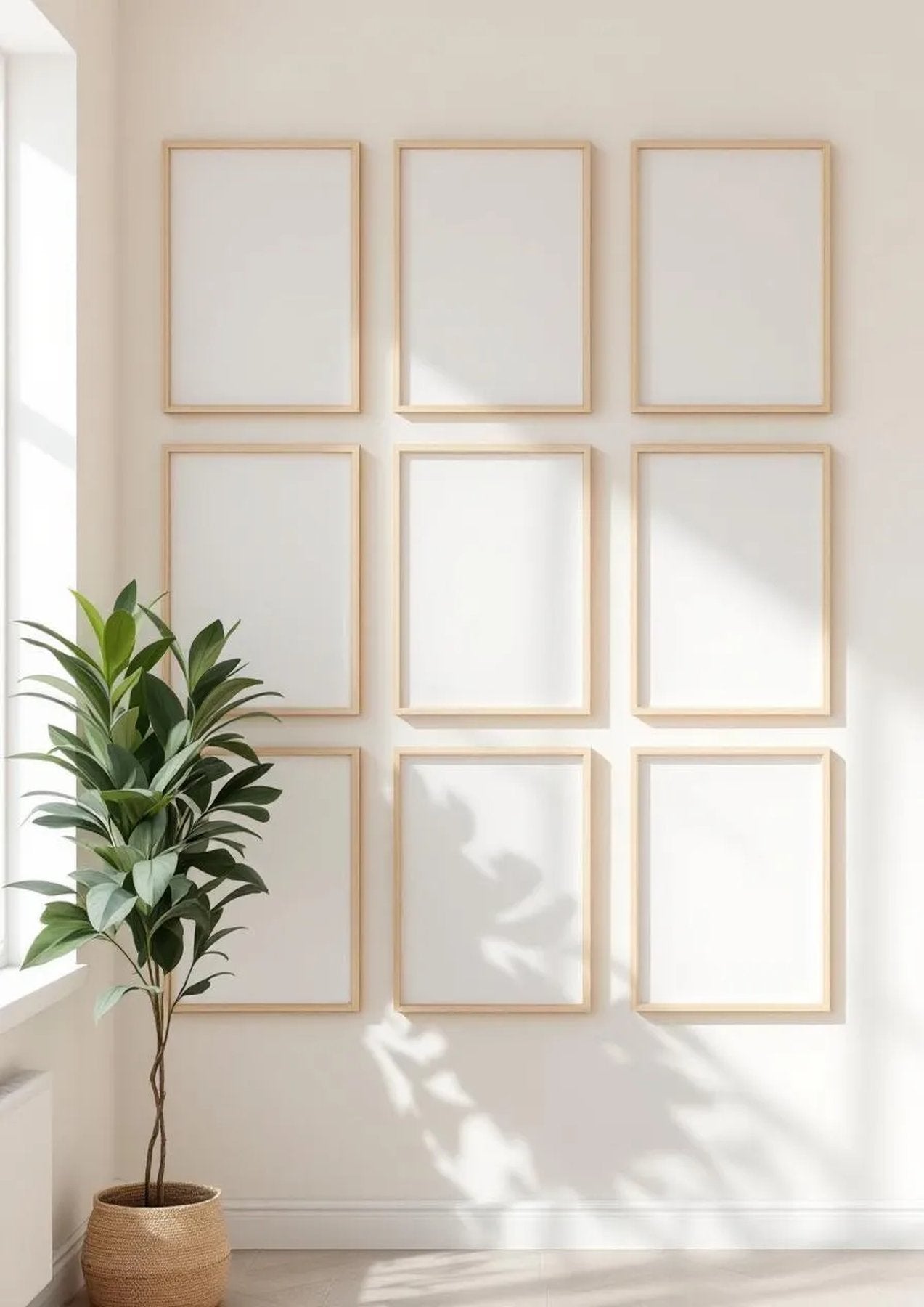 Frame Premium Interior Mockup — Raw Pine Frame Portrait 2:3 — Perspective View — #00972 | MockupBulk