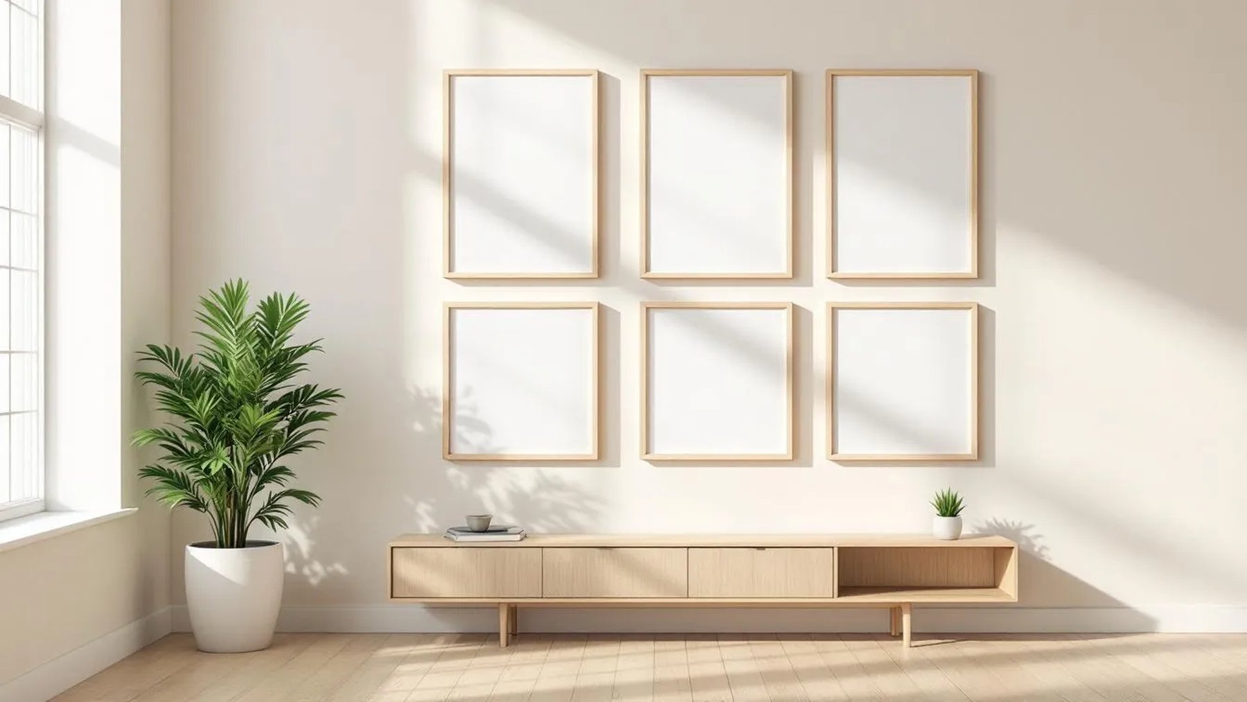 Frame Wall Art Mockup — Raw Pine Frame Square 1:1 — Perspective View — #00974 | MockupBulk
