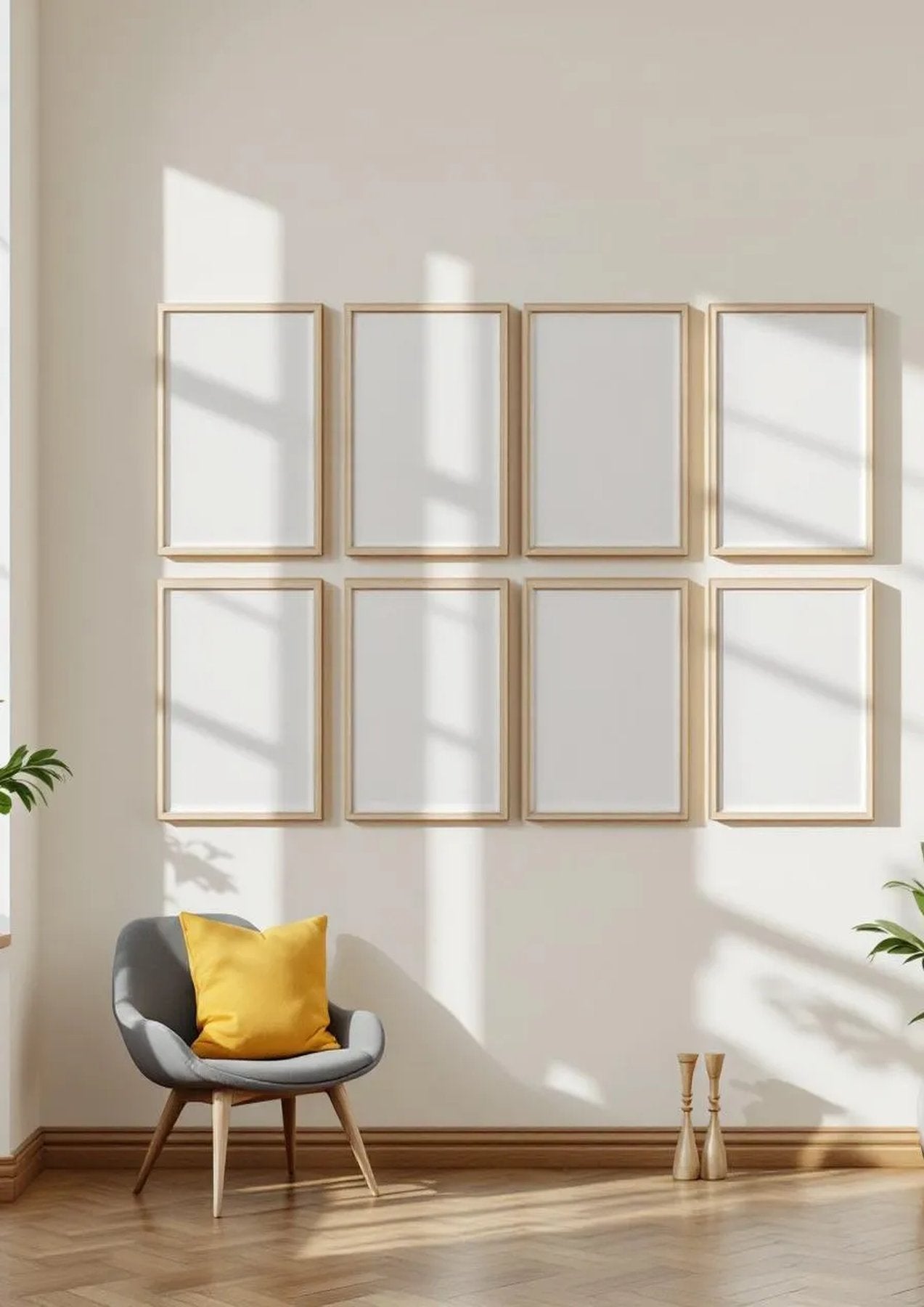 Frame Editorial Room Mockup — Raw Pine Frame Portrait 2:3 — Perspective View — #00975 | MockupBulk