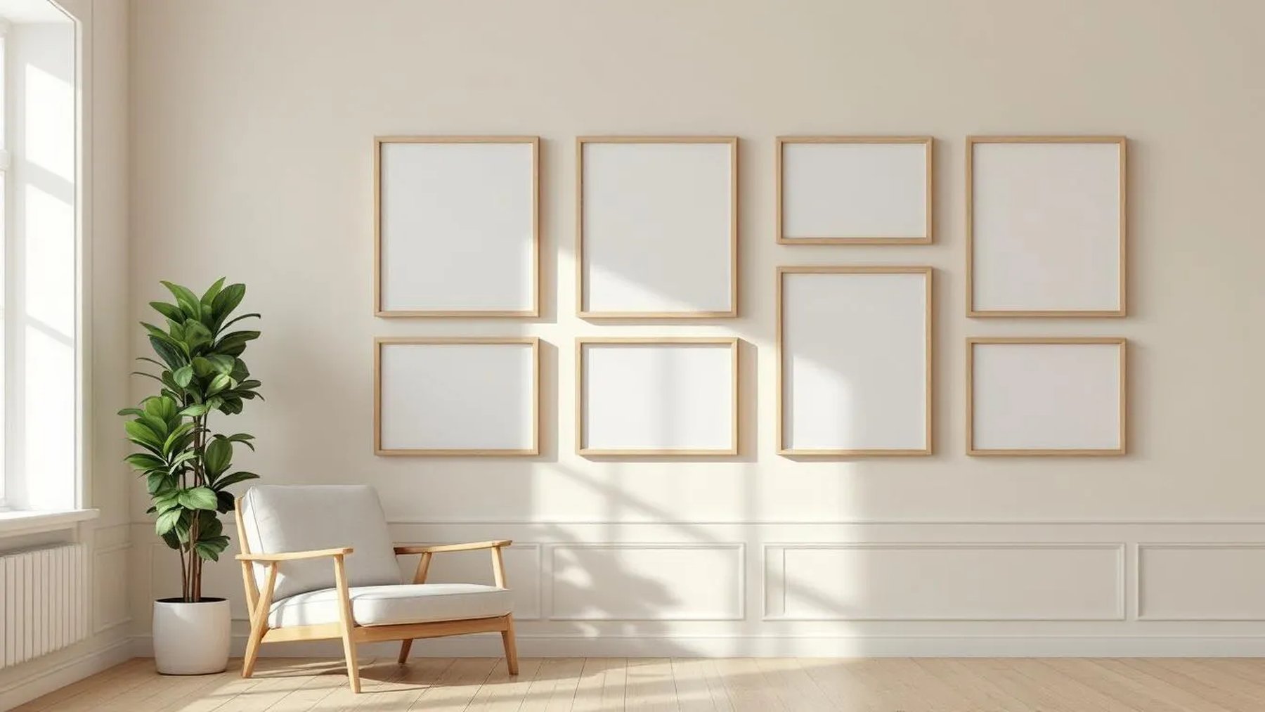 Frame Editorial Room Mockup — Raw Pine Frame Portrait 2:3 — Perspective View — #00983 | MockupBulk