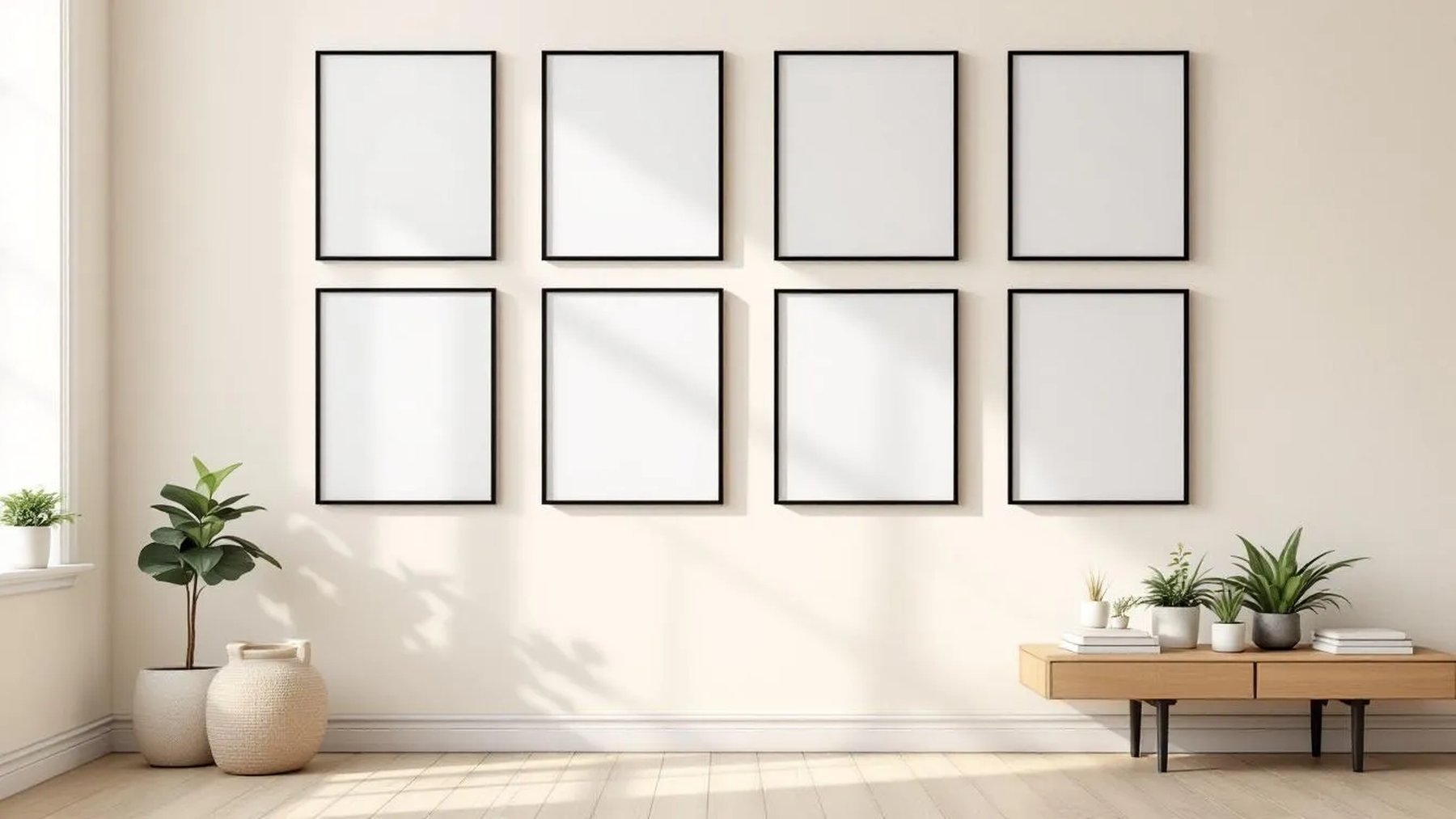Frame Room Scene Mockup — Matte Black Frame Square 1:1 — Perspective View — #01016 | MockupBulk