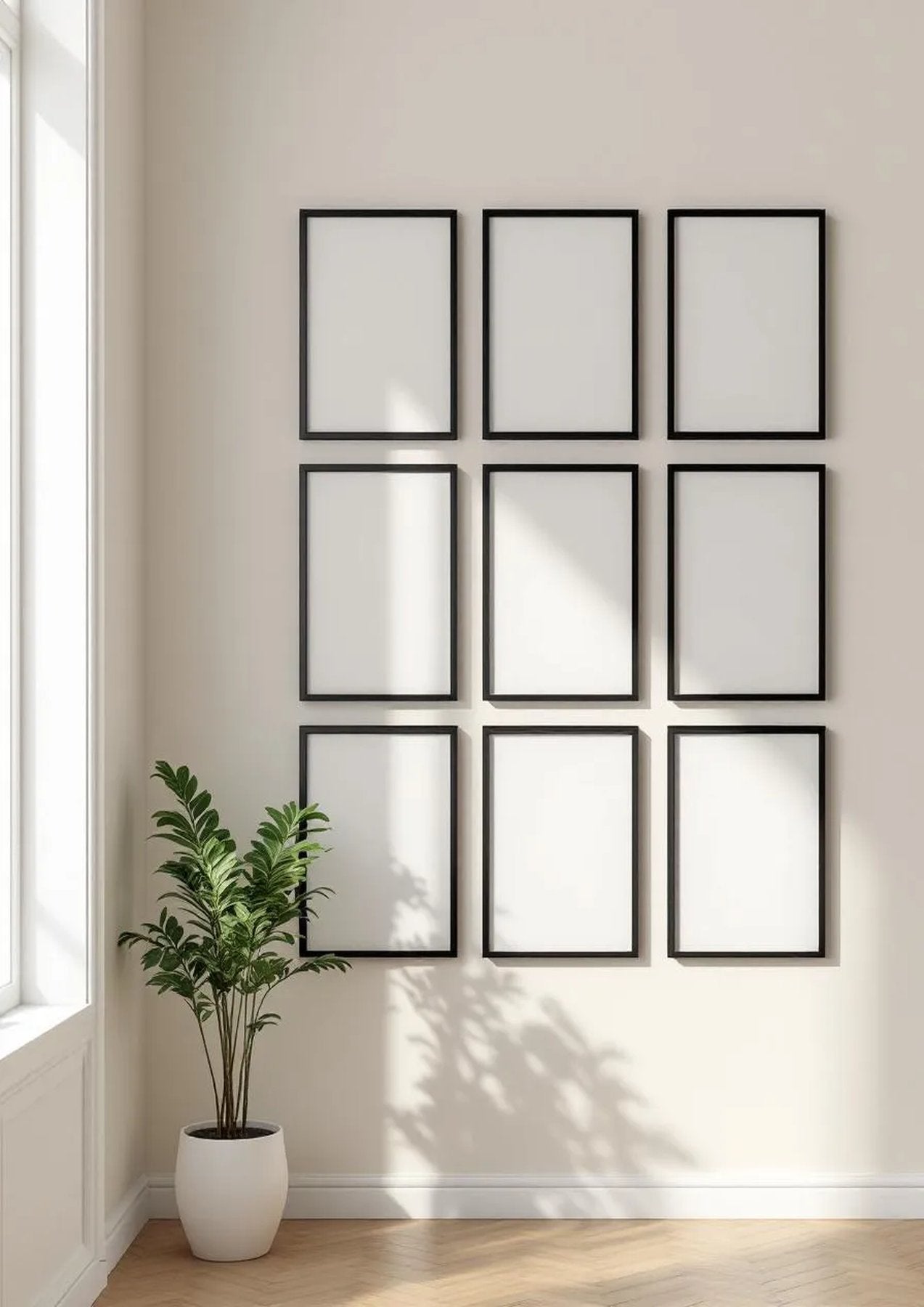 Frame Editorial Room Mockup — Matte Black Frame Portrait 2:3 — Perspective View — #01023 | MockupBulk