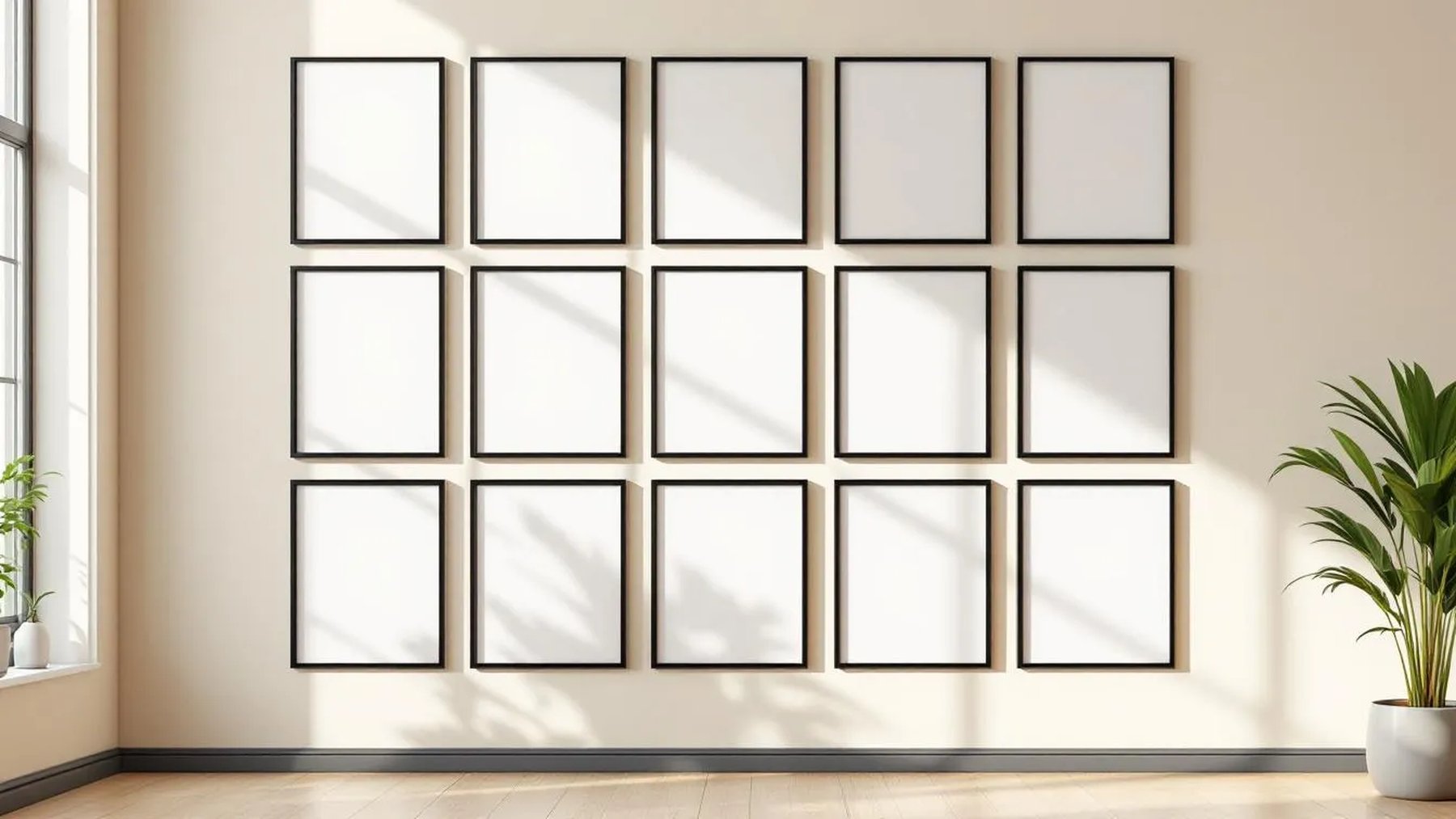 Frame Premium Interior Mockup — Matte Black Frame Square 1:1 — Perspective View — #01025 | MockupBulk