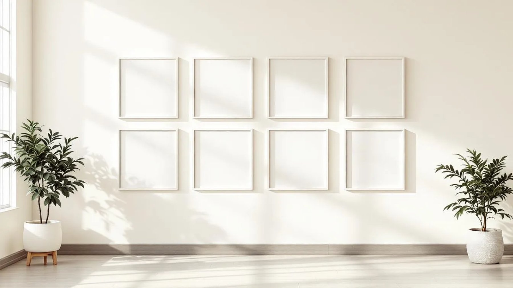 Frame Room Scene Mockup — White Frame Square 1:1 — Perspective View — #01034 | MockupBulk