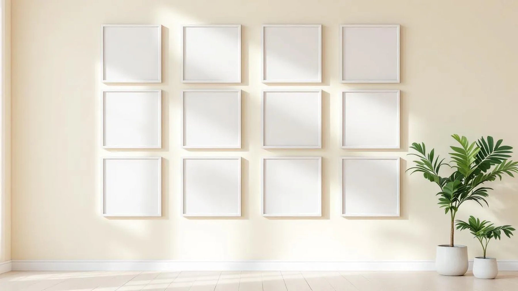 Frame High-Res Frame Mockup — White Frame Square 1:1 — Perspective View — #01049 | MockupBulk