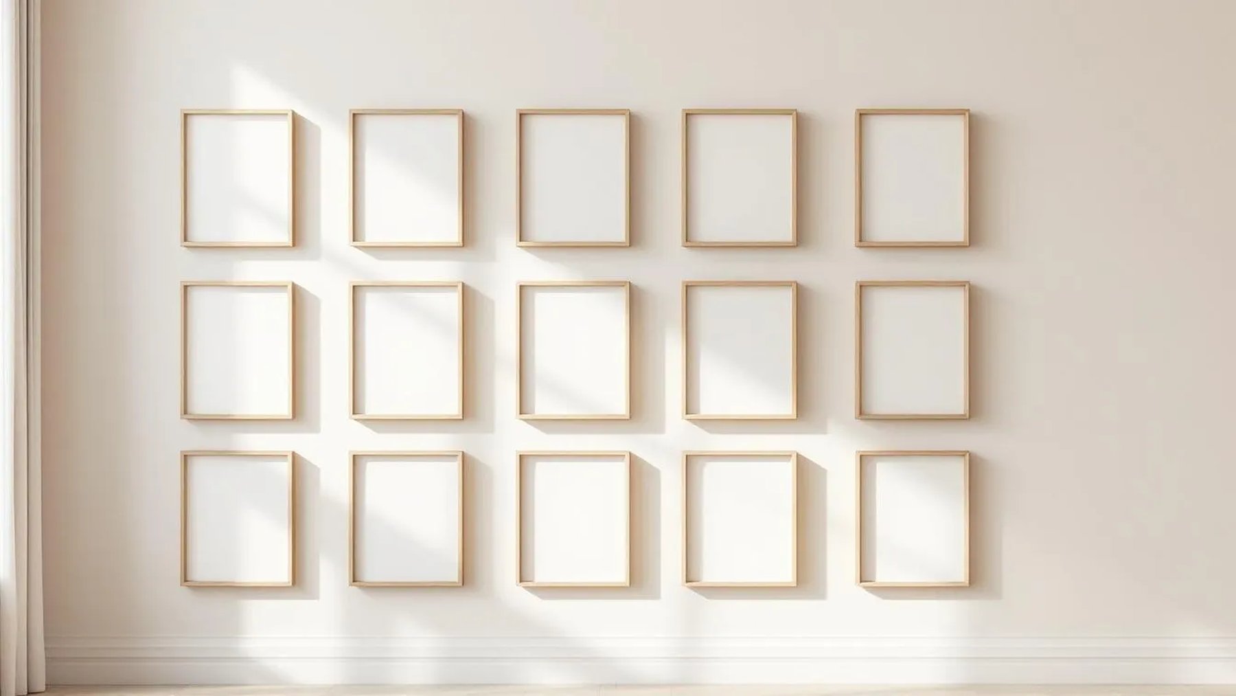 Frame Premium Interior Mockup — Natural Oak Frame Square 1:1 — Perspective View — #01058 | MockupBulk