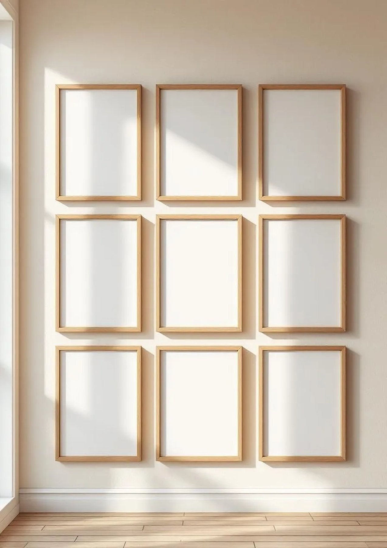 Frame Room Scene Mockup — Natural Oak Frame Portrait 2:3 — Perspective View — #01059 | MockupBulk