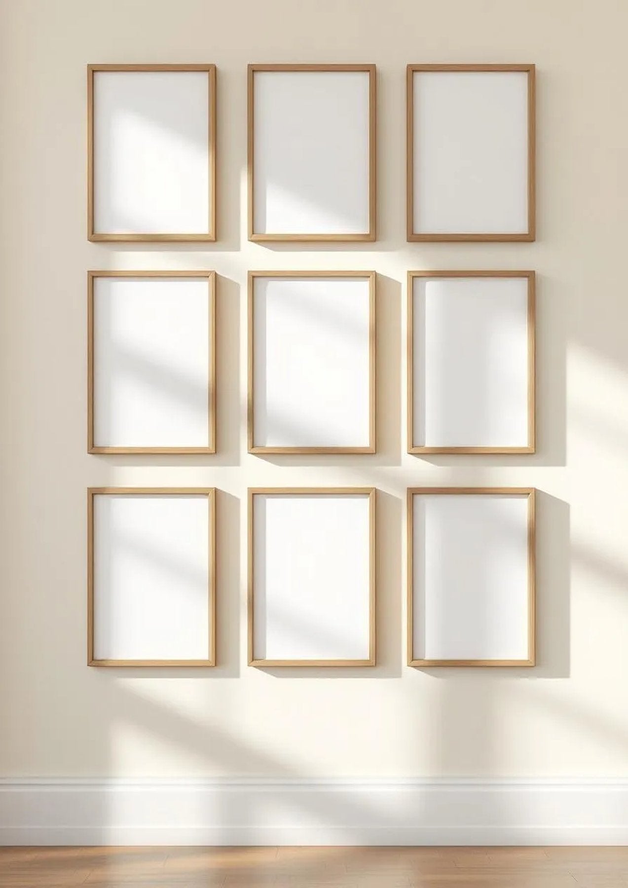 Frame Wall Art Mockup — Natural Oak Frame Portrait 2:3 — Perspective View — #01062 | MockupBulk
