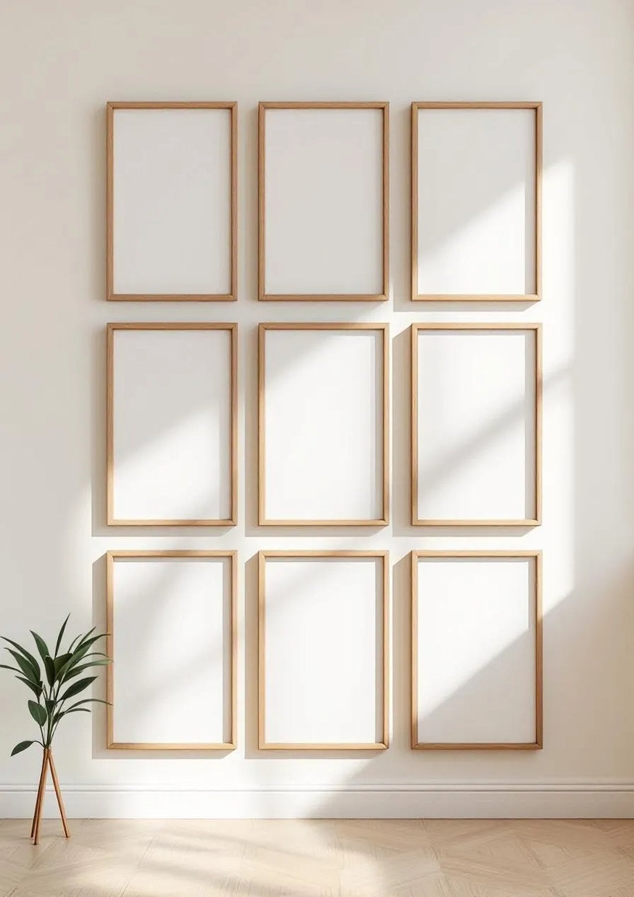 Frame Wall Art Mockup — Natural Oak Frame Portrait 2:3 — Perspective View — #01068 | MockupBulk
