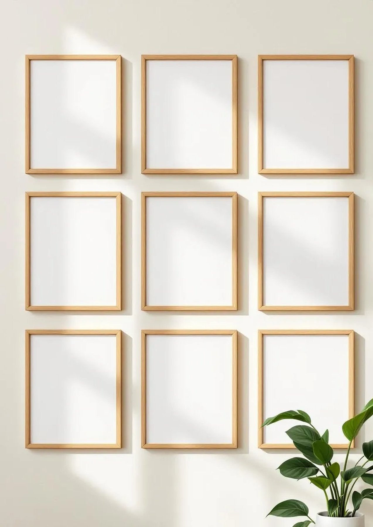 Frame Room Scene Mockup — Natural Oak Frame Portrait 2:3 — Perspective View — #01071 | MockupBulk
