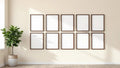 Frame Editorial Room Mockup — Walnut Frame Square 1:1 — Perspective View — #01082 | MockupBulk