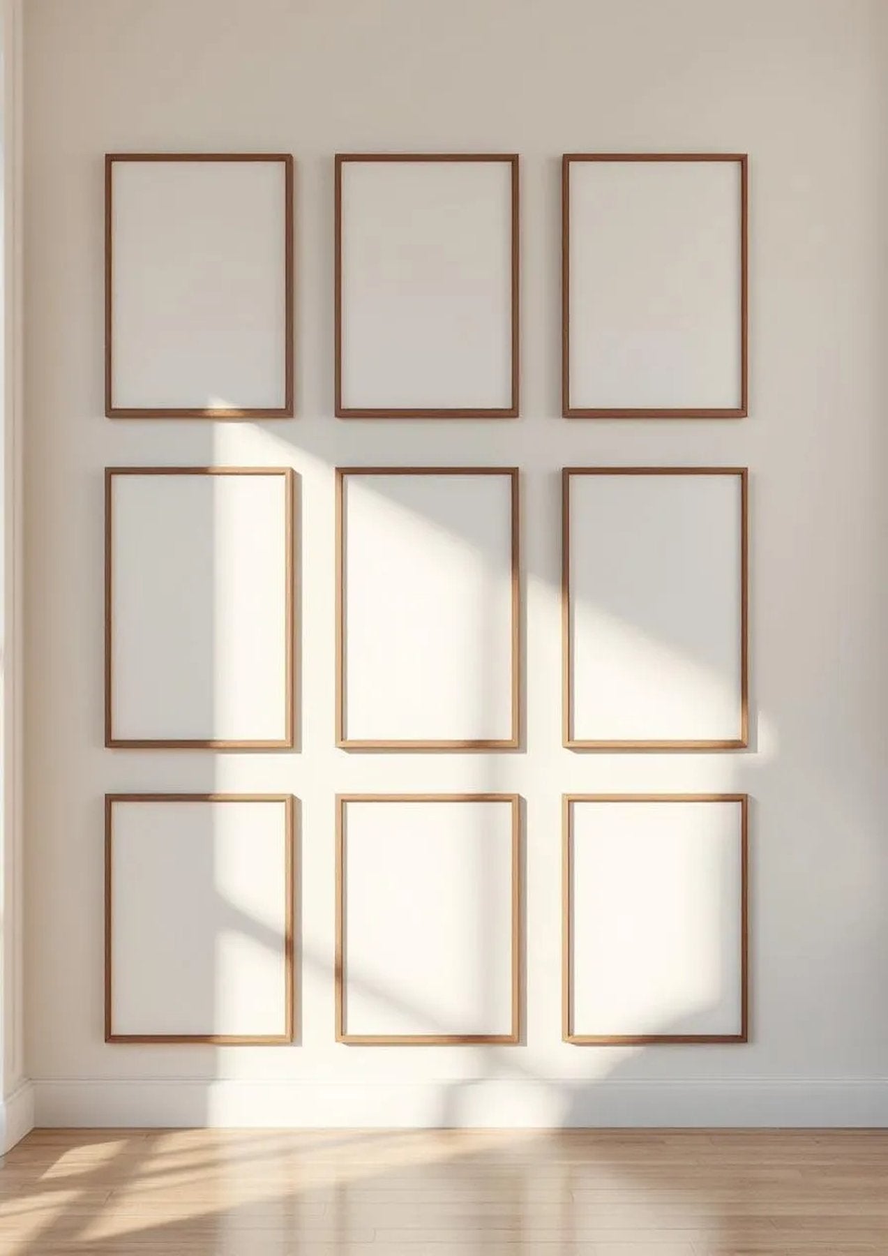 Frame Room Scene Mockup — Walnut Frame Portrait 2:3 — Perspective View — #01083 | MockupBulk