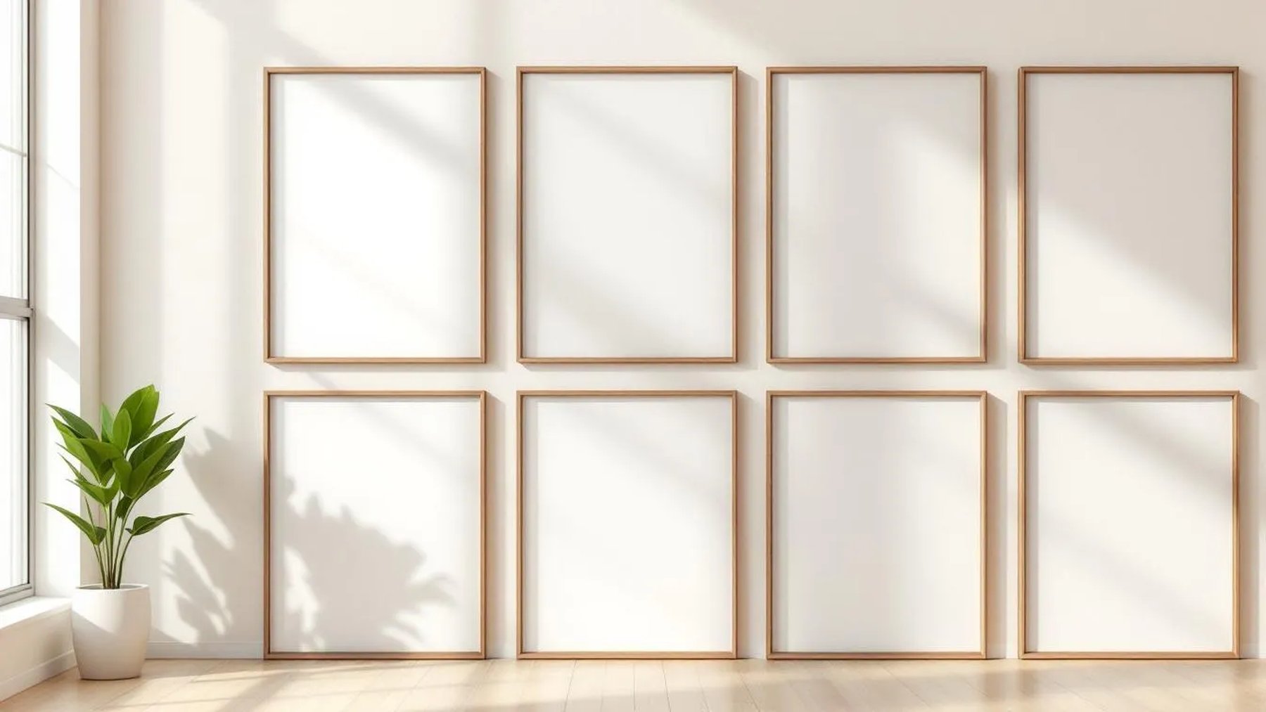 Frame Premium Interior Mockup — Walnut Frame Portrait 2:3 — Perspective View — #01088 | MockupBulk