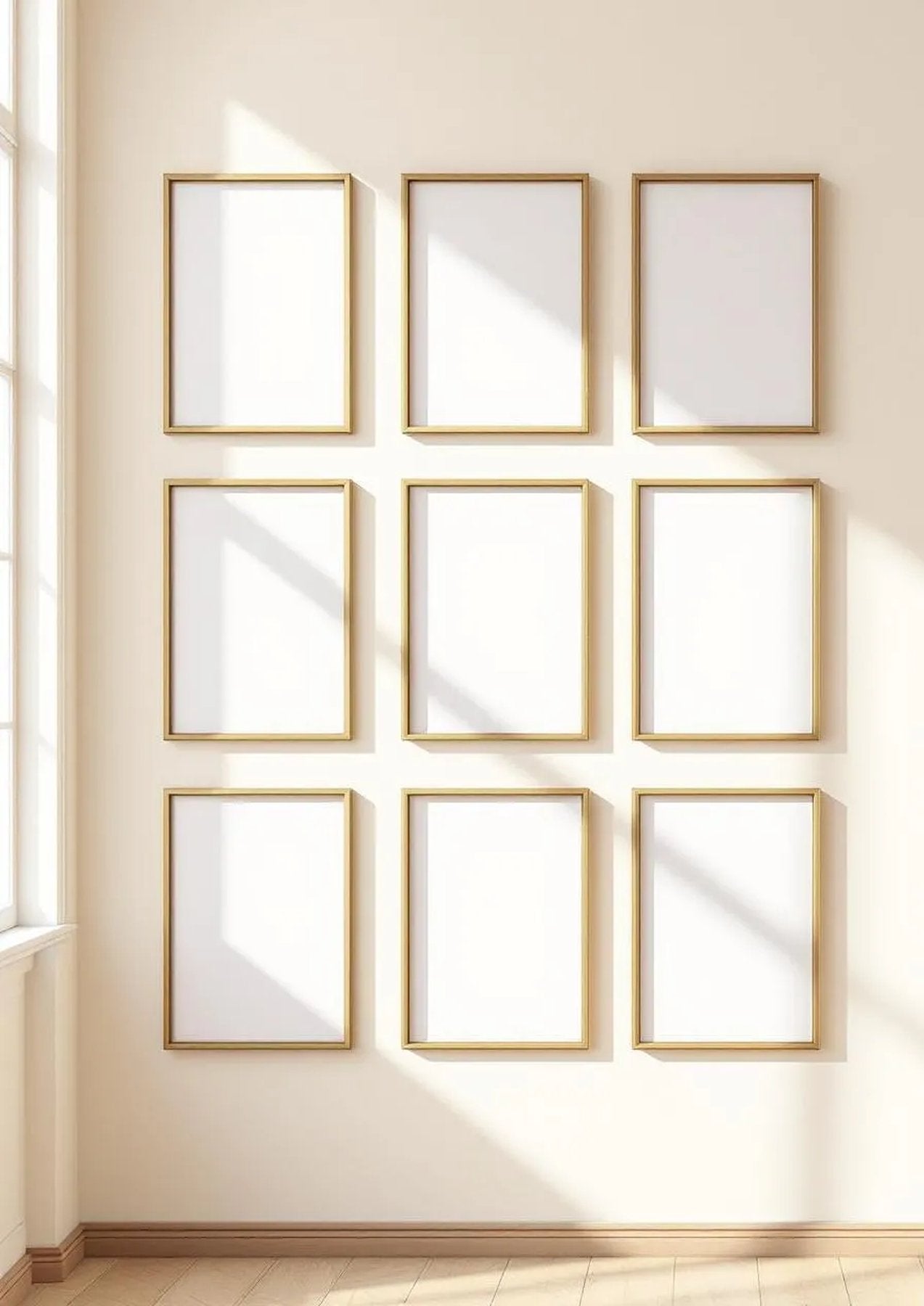 Frame Wall Art Mockup — Gold Frame Portrait 2:3 — Perspective View — #01095 | MockupBulk