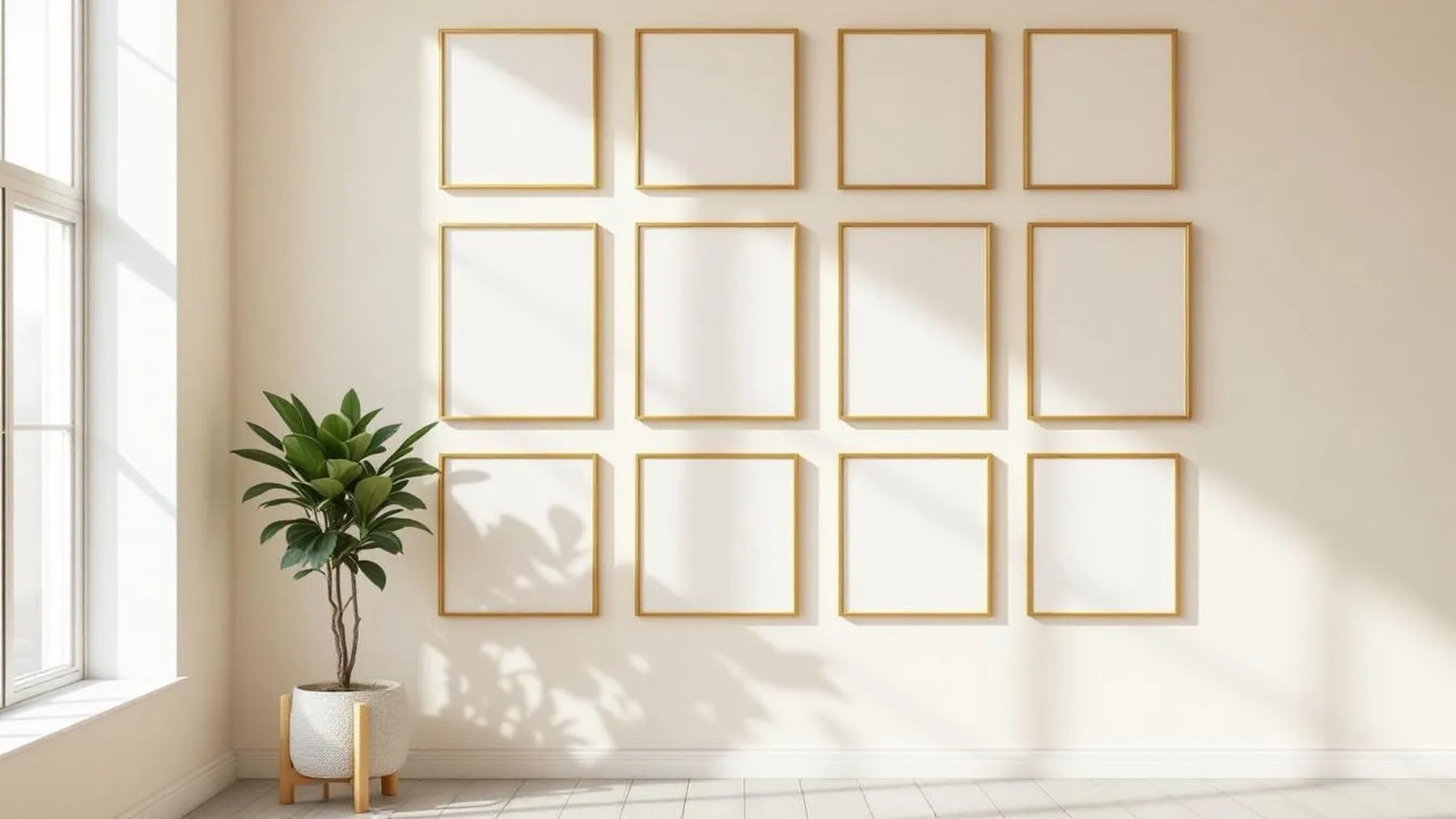 Frame Lifestyle Frame Mockup — Gold Frame Square 1:1 — Perspective View — #01106 | MockupBulk