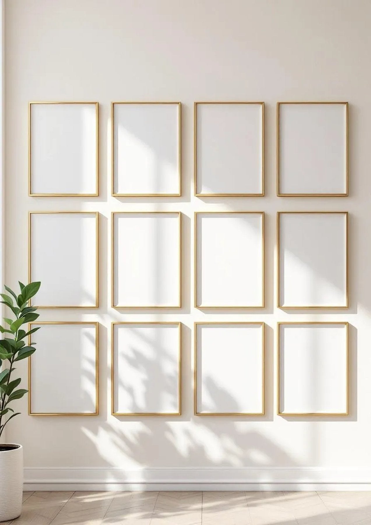 Frame Wall Art Mockup — Gold Frame Portrait 2:3 — Perspective View — #01113 | MockupBulk