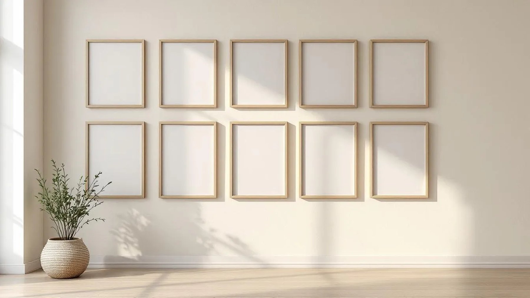 Frame Wall Art Mockup — Raw Pine Frame Portrait 5:7 — Perspective View — #01145 | MockupBulk