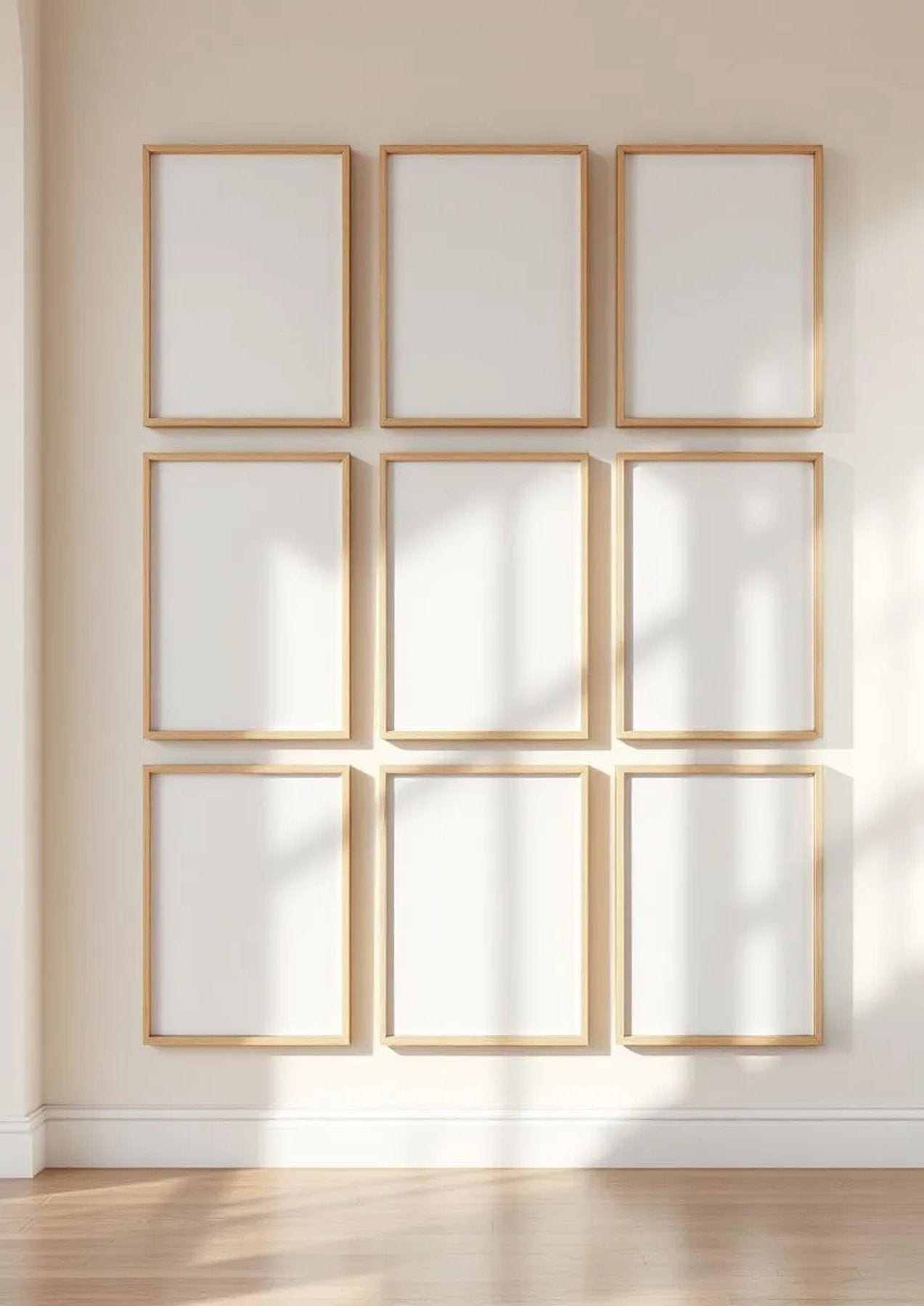 Frame Premium Interior Mockup — Raw Pine Frame Portrait 2:3 — Perspective View — #01146 | MockupBulk