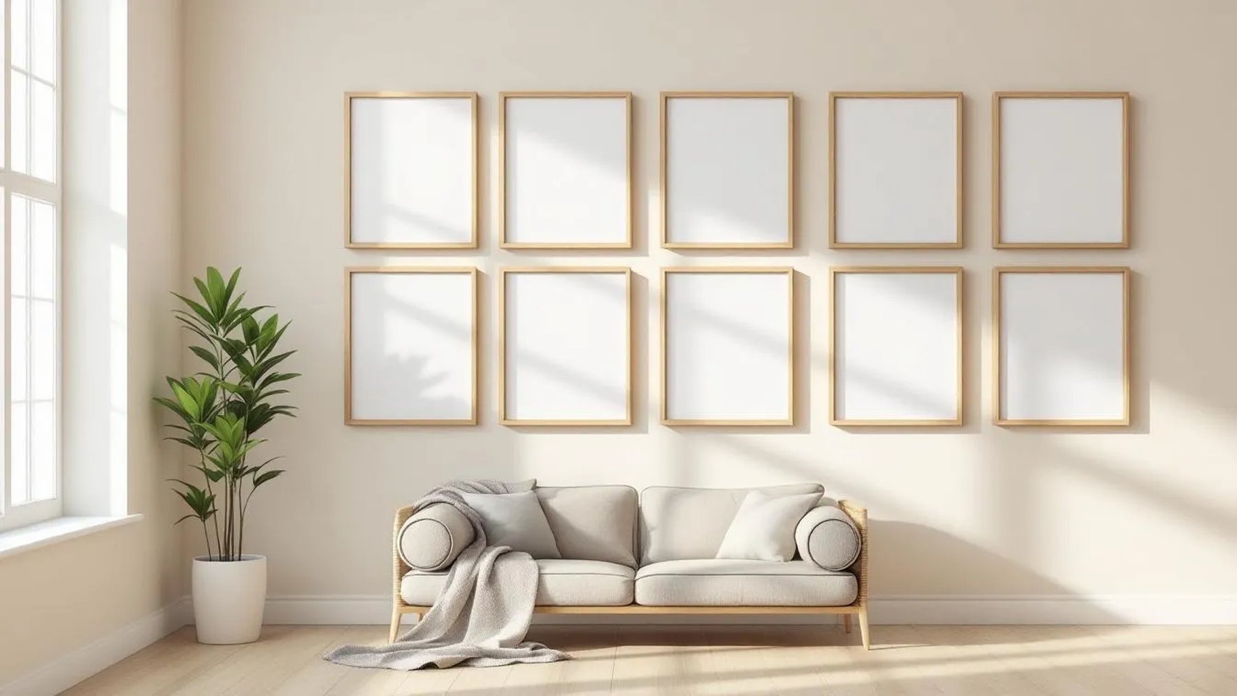 Frame Styled Room Mockup — Raw Pine Frame Portrait 2:3 — Perspective View — #01151 | MockupBulk