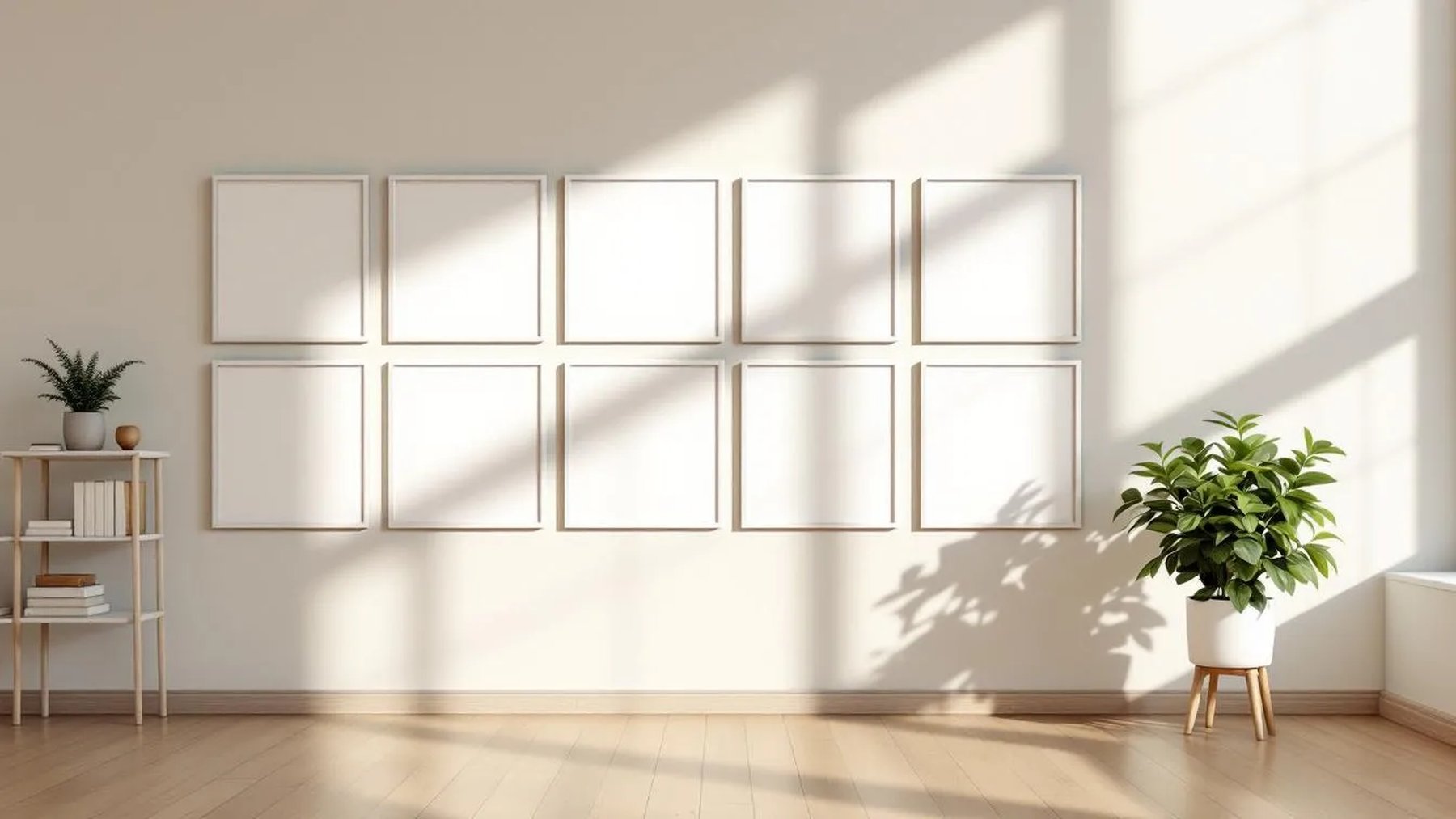 Frame Room Scene Mockup — White Frame Square 1:1 — Perspective View — #01217 | MockupBulk