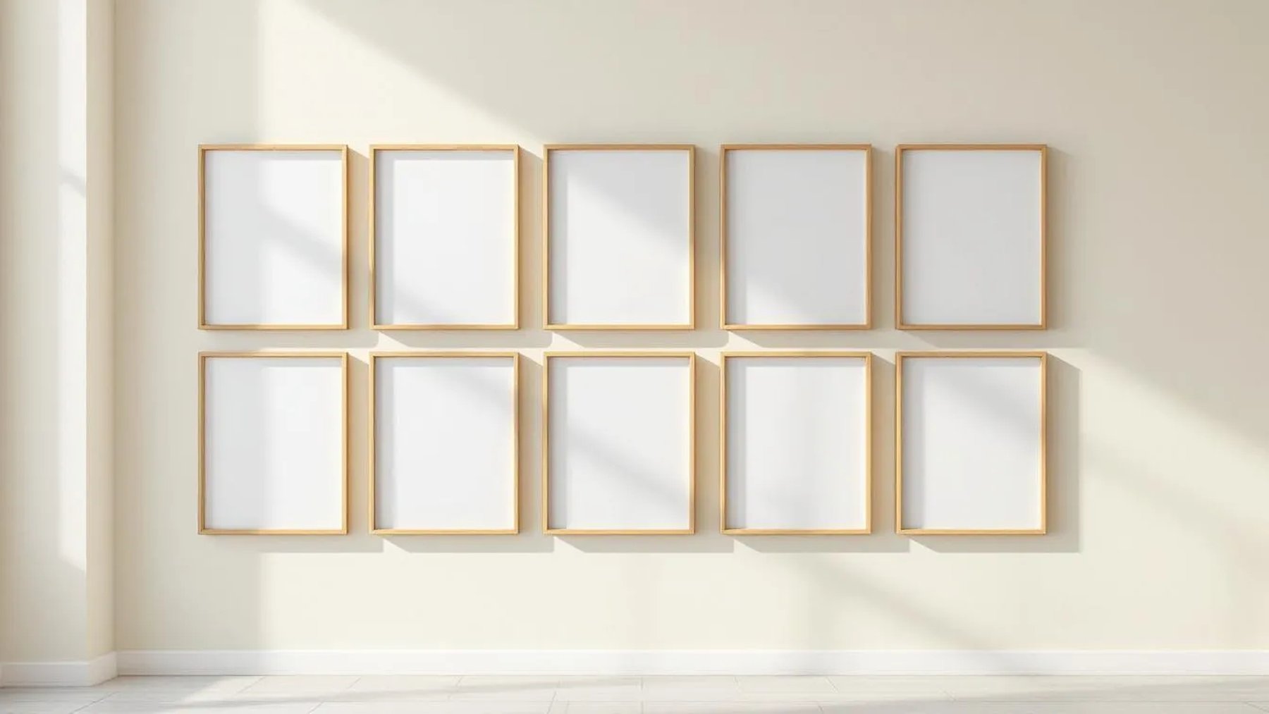 Frame Premium Interior Mockup — Natural Oak Frame Square 1:1 — Perspective View — #01229 | MockupBulk