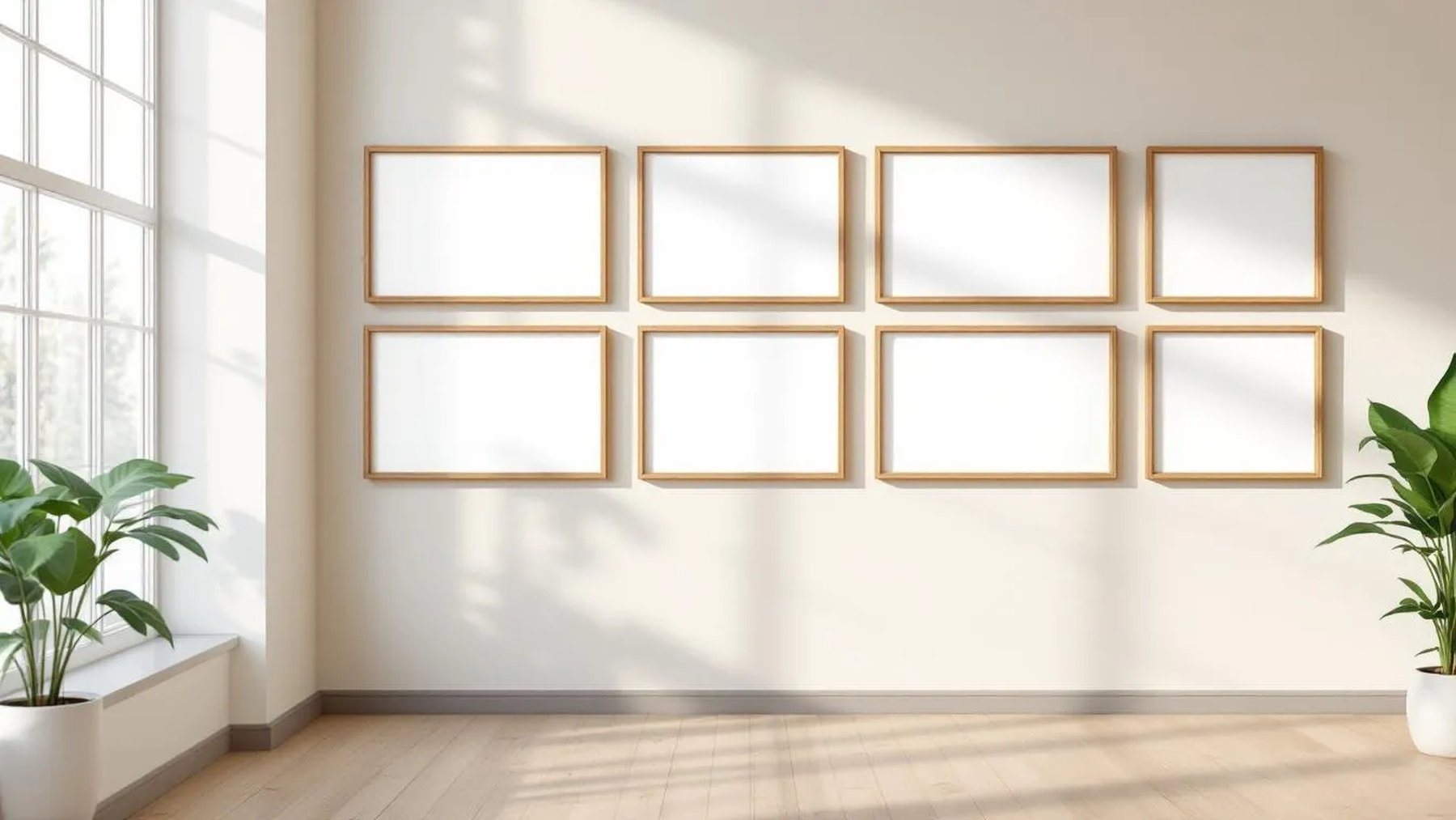 Frame Wall Art Mockup — Natural Oak Frame Square 1:1 — Perspective View — #01232 | MockupBulk