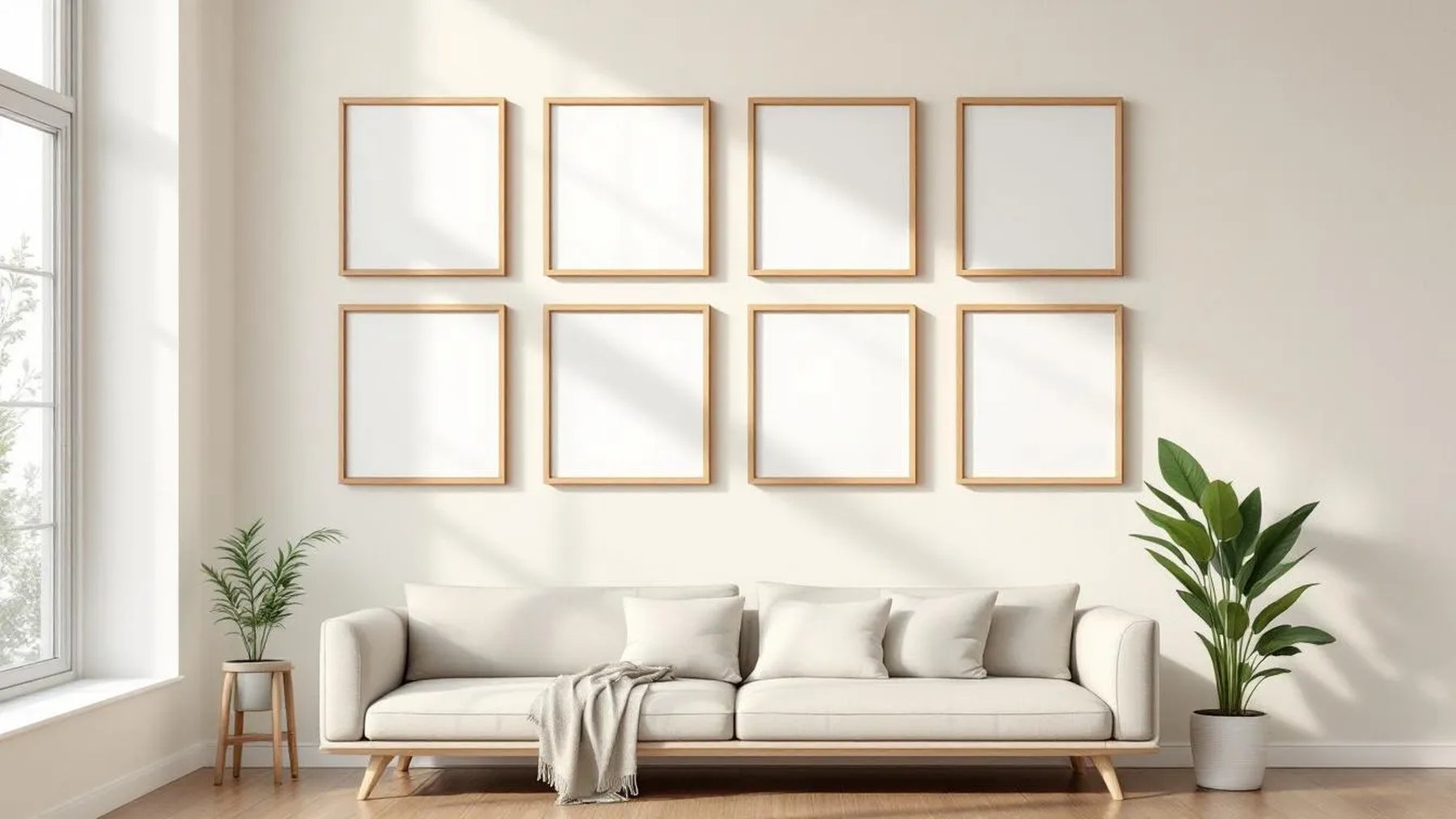 Frame Wall Art Mockup — Natural Oak Frame Square 1:1 — Perspective View — #01238 | MockupBulk