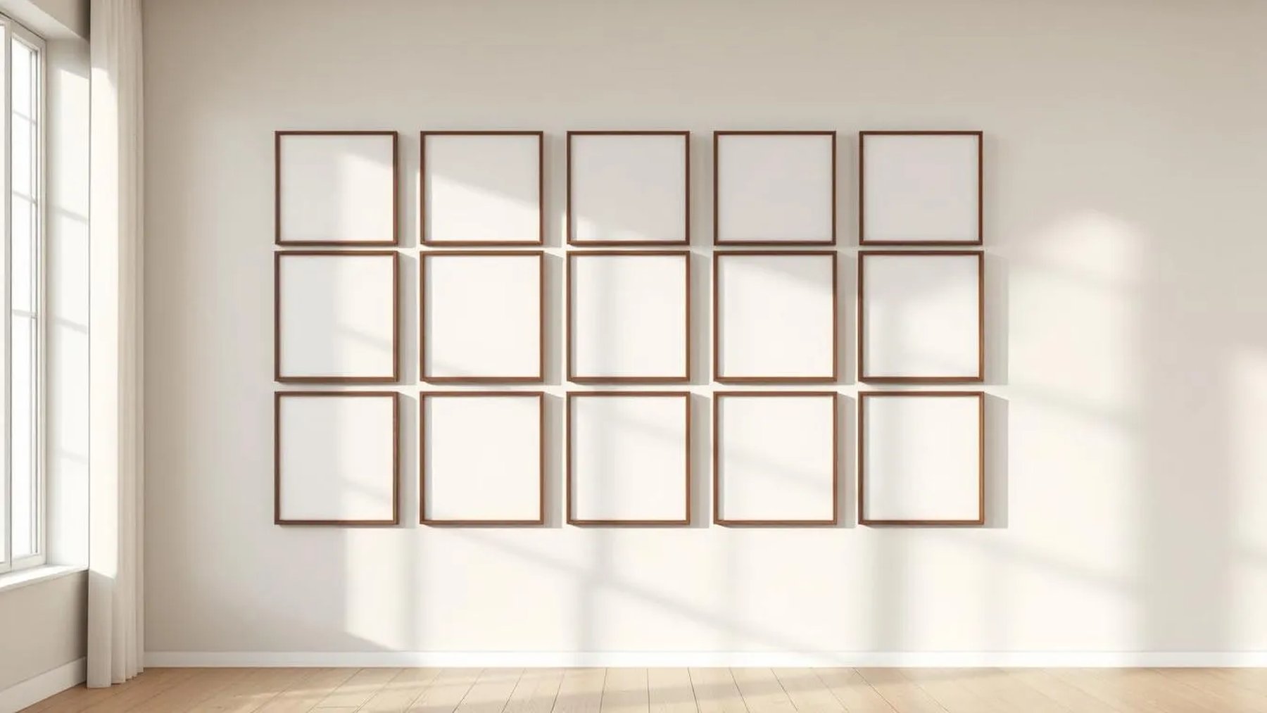 Frame Wall Art Mockup — Walnut Frame Square 1:1 — Perspective View — #01241 | MockupBulk