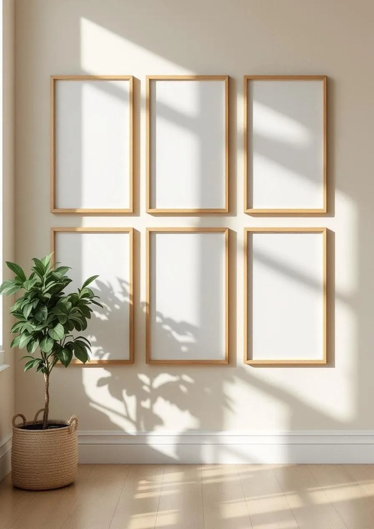 Frame Premium Interior Mockup — Raw Pine Frame Portrait 2:3 — Perspective View — #01311 | MockupBulk
