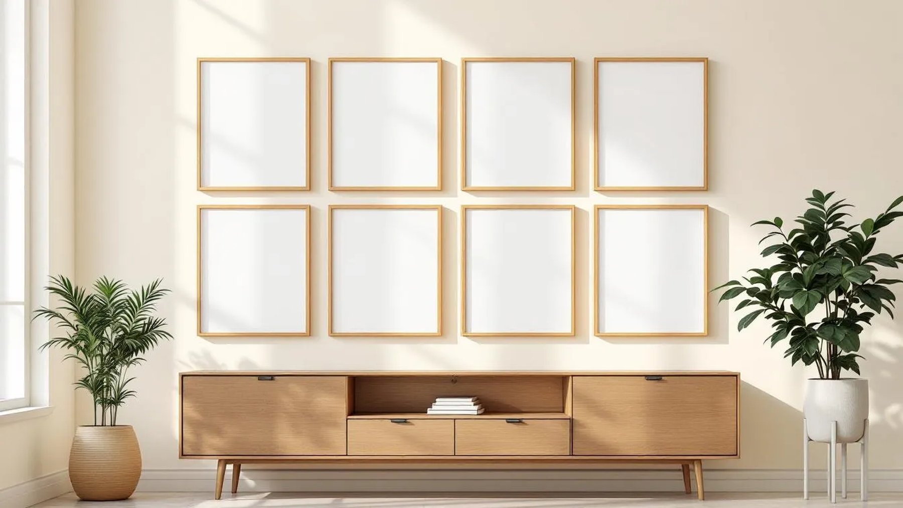 Frame Frame Display Mockup — Natural Oak Frame Square 1:1 — Perspective View — #01388 | MockupBulk