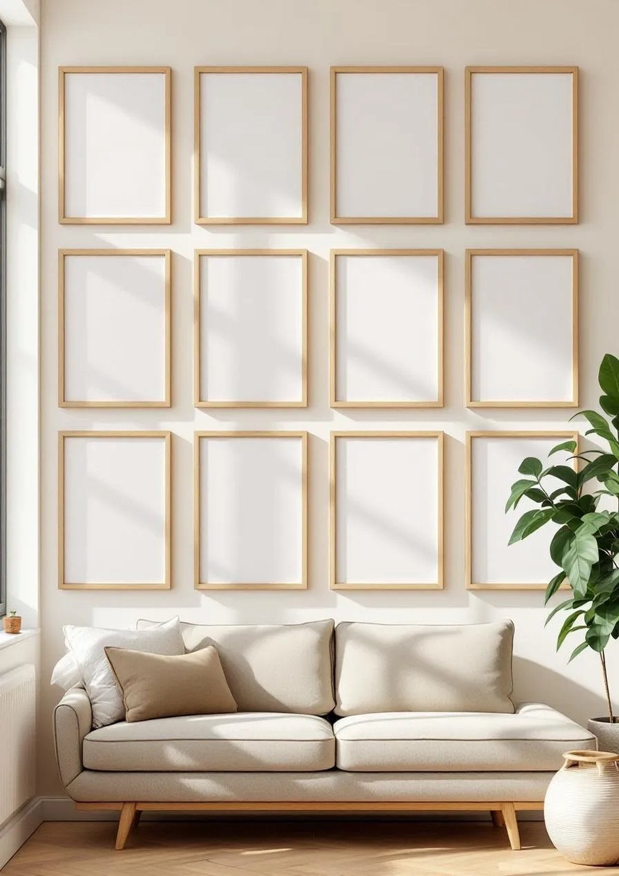 Frame Styled Room Mockup — Natural Oak Frame Portrait 2:3 — Perspective View — #01389 | MockupBulk