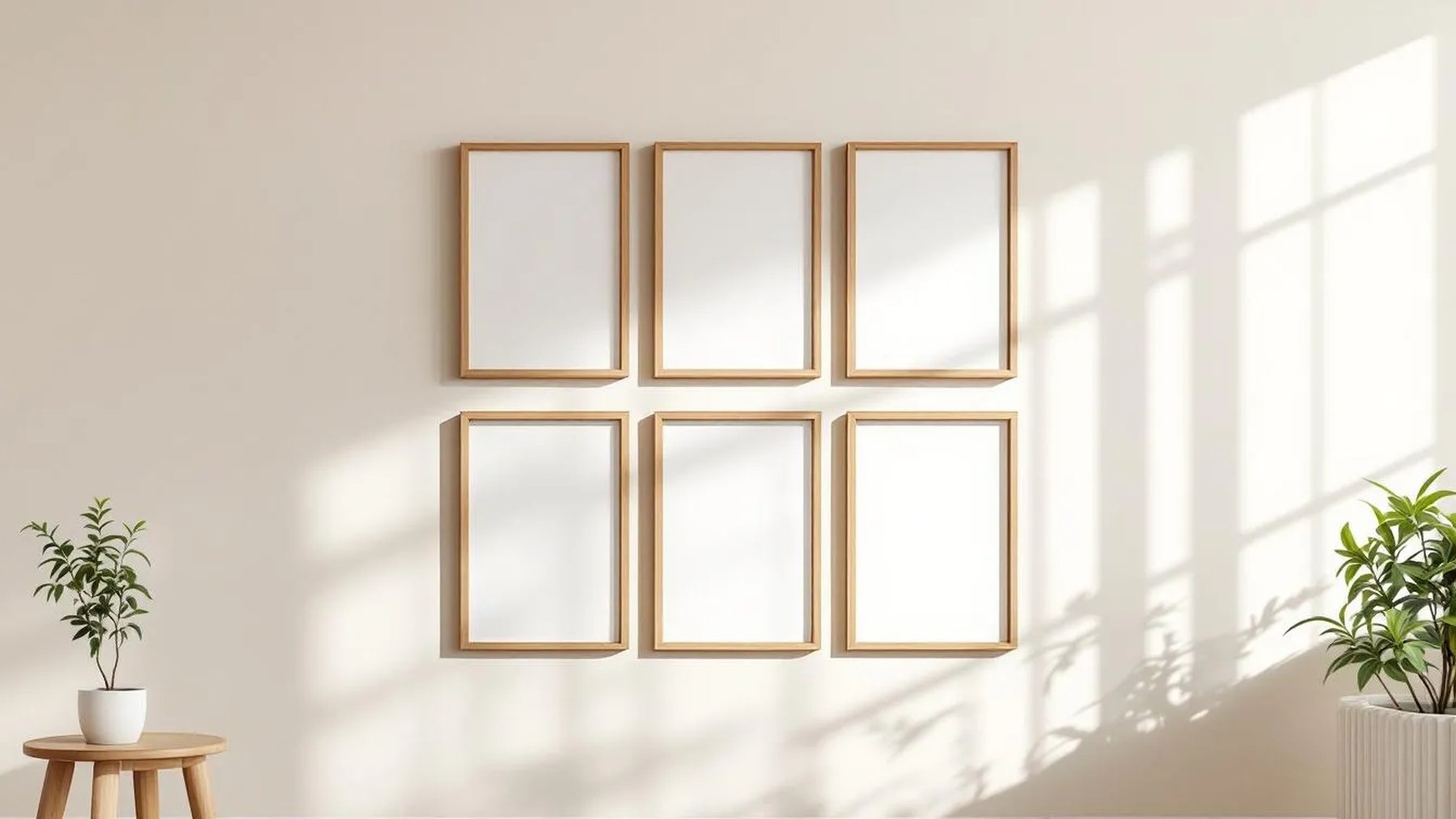 Frame Frame Display Mockup — Natural Oak Frame Square 1:1 — Perspective View — #01397 | MockupBulk