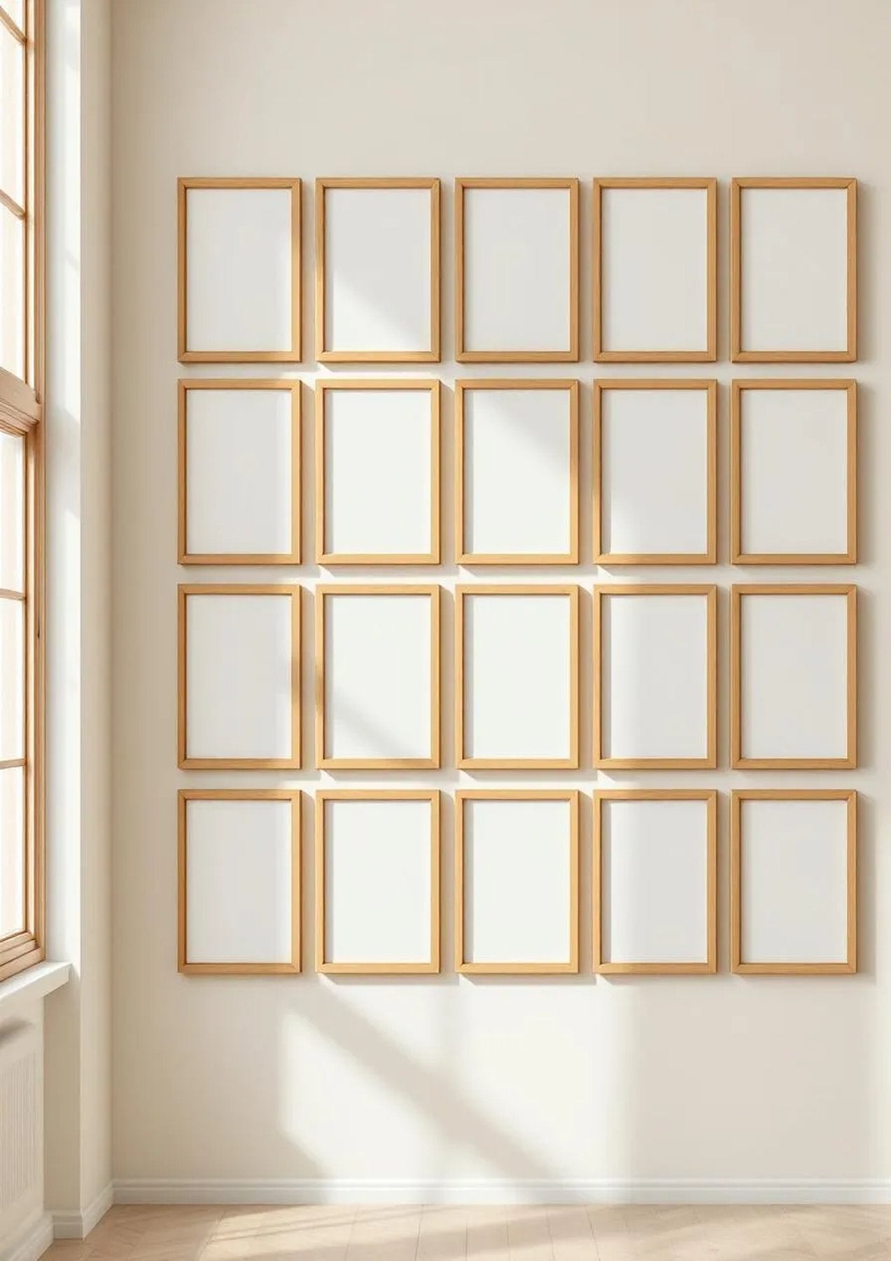 Frame Room Scene Mockup — Natural Oak Frame Portrait 2:3 — Perspective View — #01401 | MockupBulk