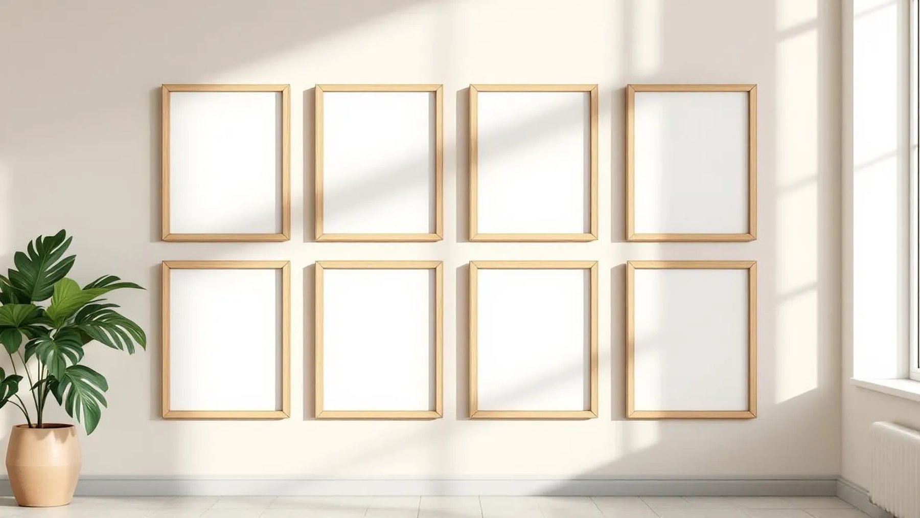 Frame Wall Art Mockup — Natural Oak Frame Portrait 4:5 — Perspective View — #01403 | MockupBulk