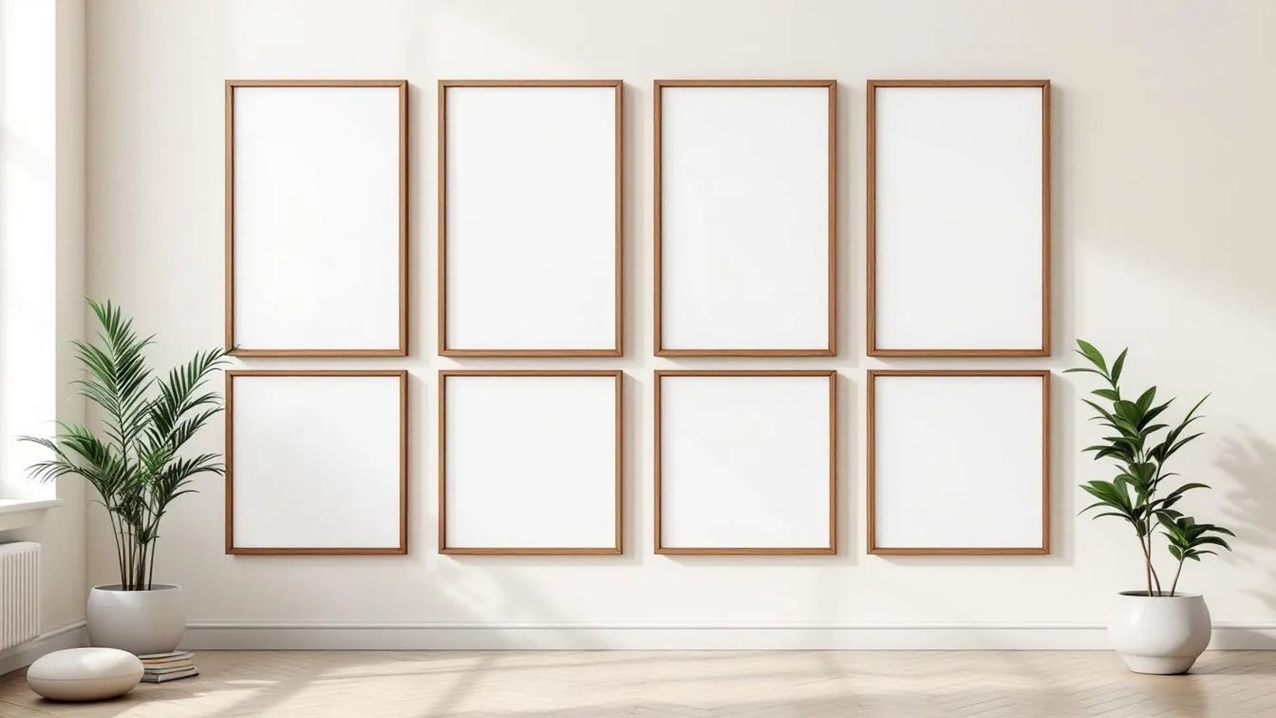 Frame Wall Art Mockup — Walnut Frame Square 1:1 — Perspective View — #01409 | MockupBulk