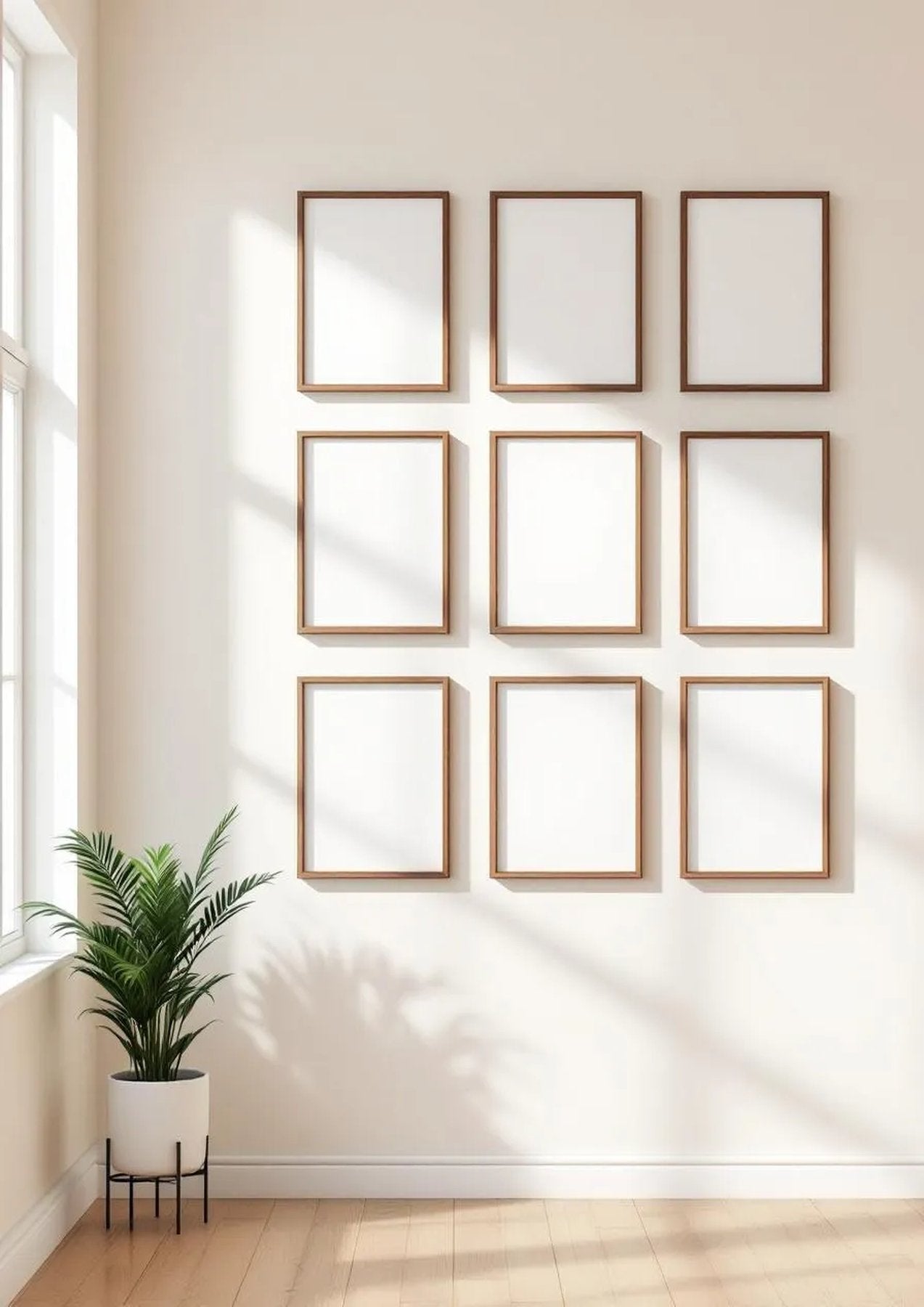 Frame High-Res Frame Mockup — Walnut Frame Portrait 5:7 — Perspective View — #01410 | MockupBulk