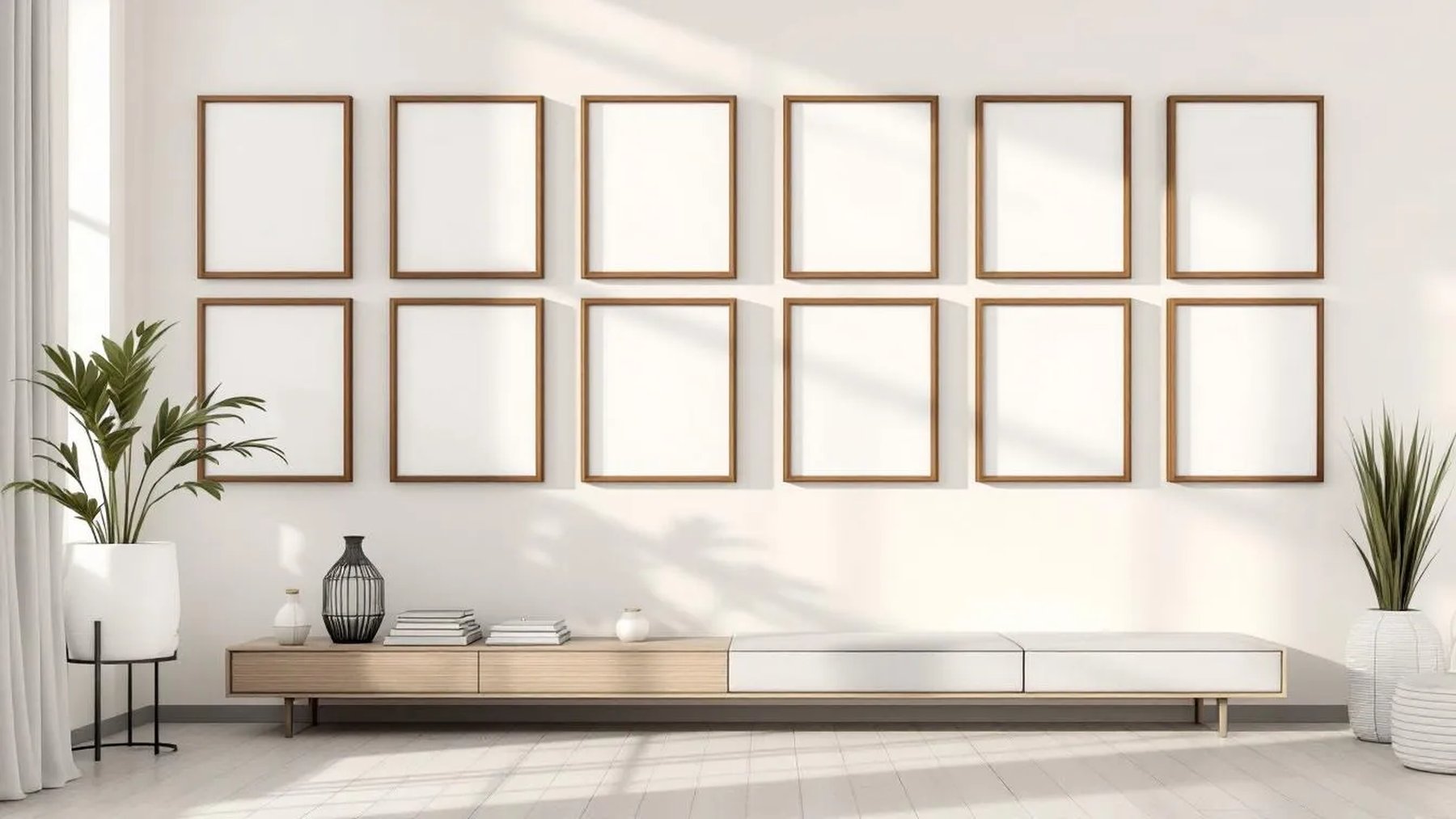 Frame Premium Interior Mockup — Walnut Frame Square 1:1 — Perspective View — #01412 | MockupBulk