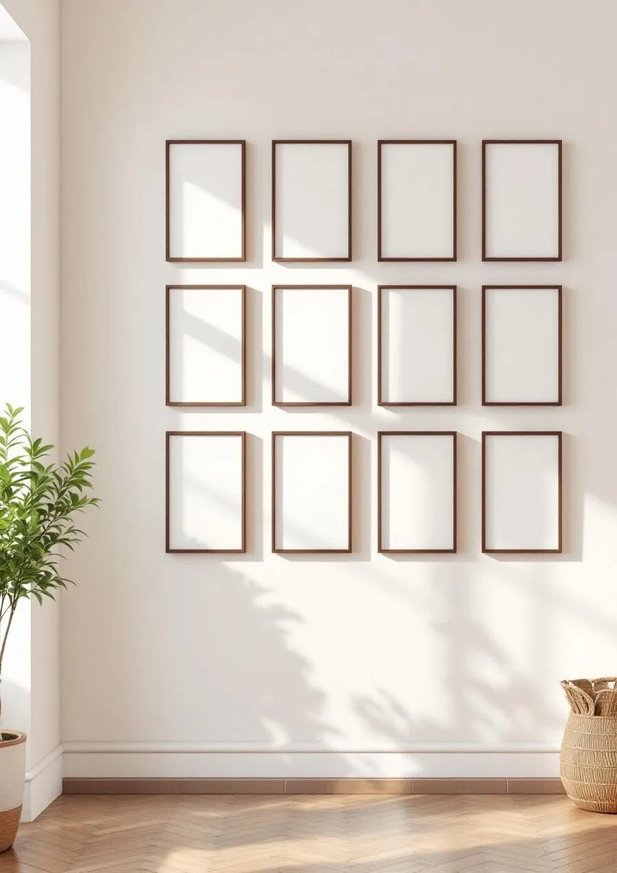 Frame Wall Art Mockup — Walnut Frame Portrait 2:3 — Perspective View — #01419 | MockupBulk