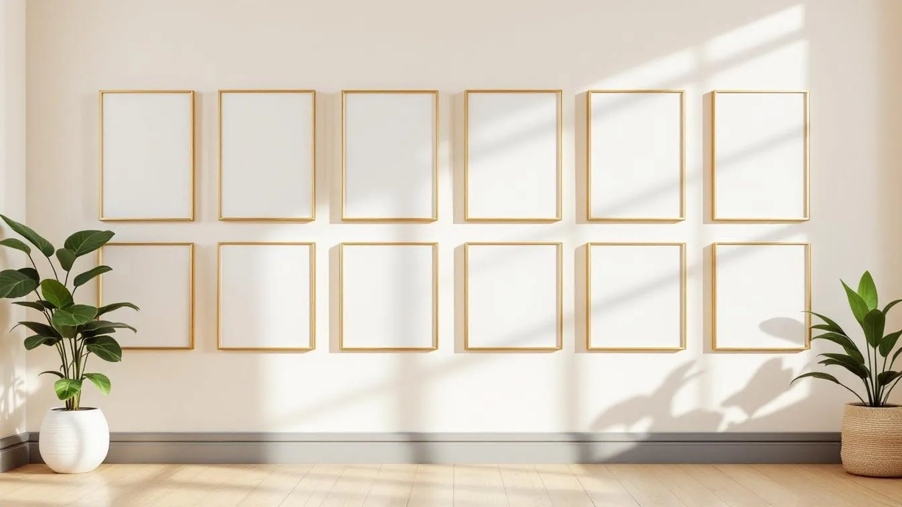 Frame Room Scene Mockup — Gold Frame Portrait 4:5 — Perspective View — #01442 | MockupBulk