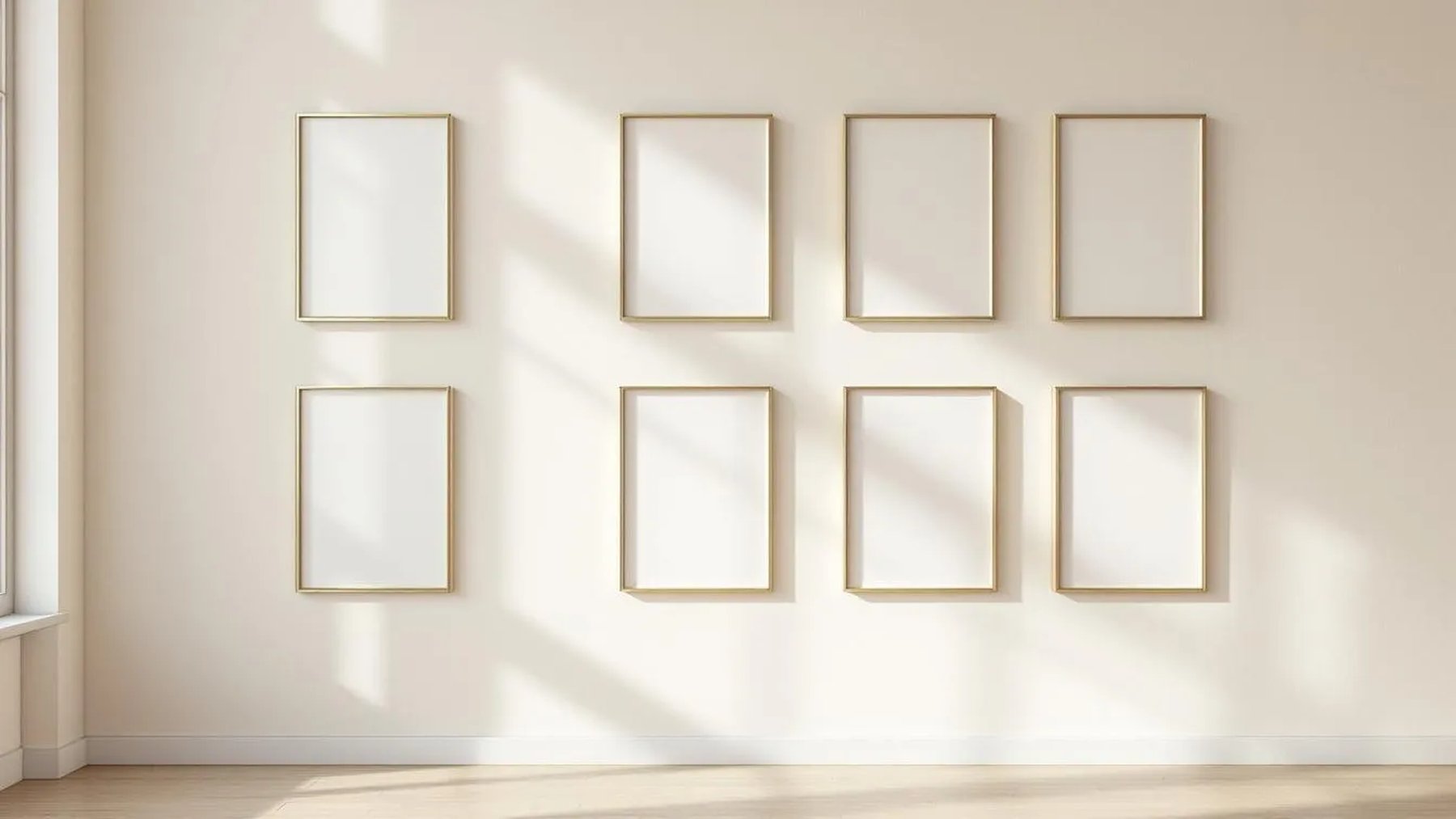 Frame Room Scene Mockup — Gold Frame Square 1:1 — Perspective View — #01445 | MockupBulk