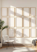 Frame Room Scene Mockup — Raw Pine Frame Portrait 2:3 — Perspective View — #01476 | MockupBulk