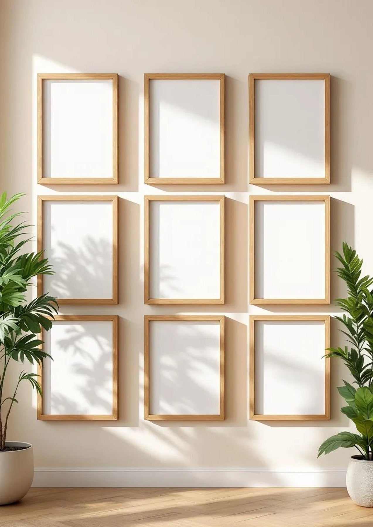 Frame Room Scene Mockup — Natural Oak Frame Portrait 2:3 — Perspective View — #01560 | MockupBulk