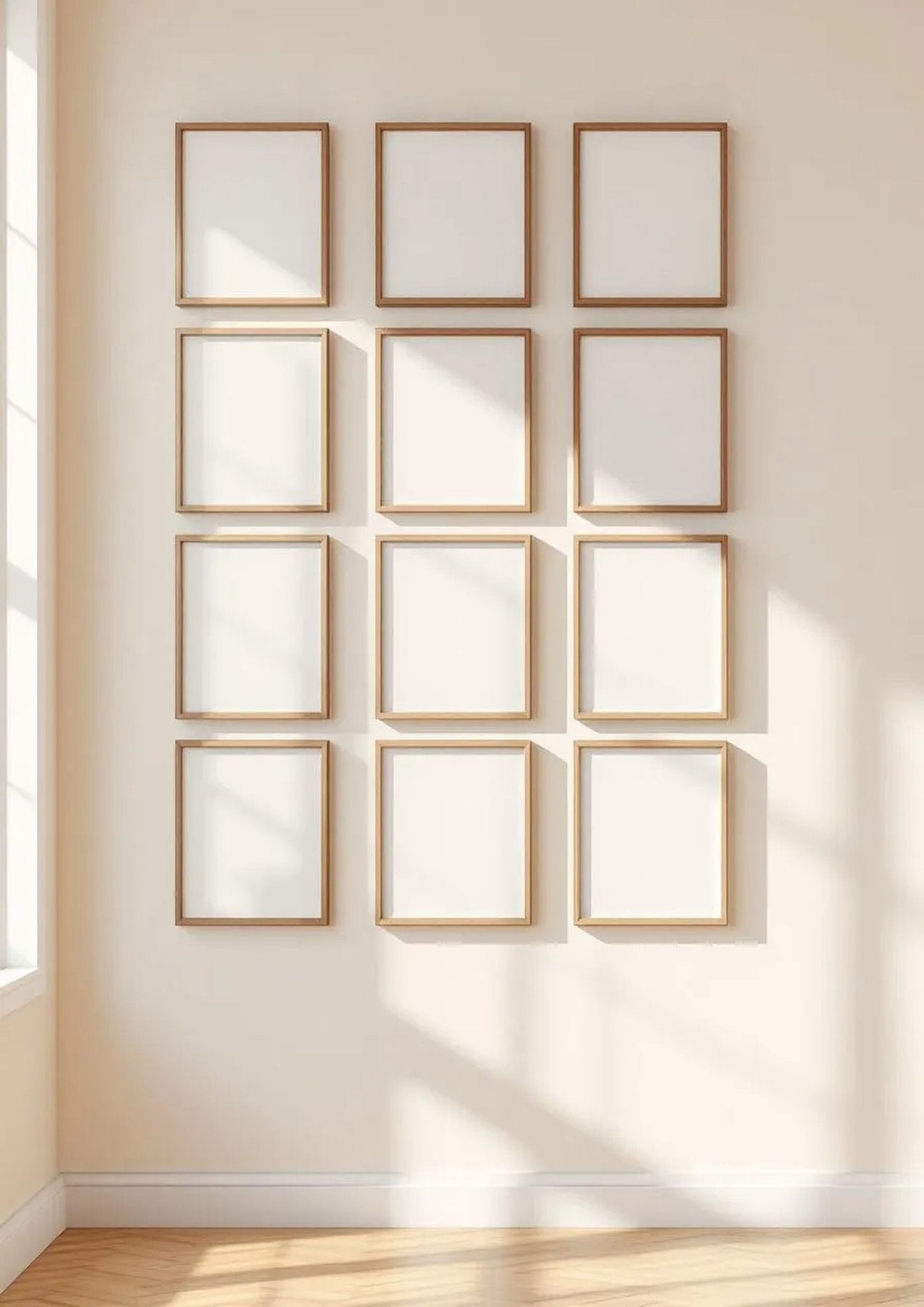 Frame Wall Art Mockup — Natural Oak Frame Portrait 2:3 — Perspective View — #01563 | MockupBulk