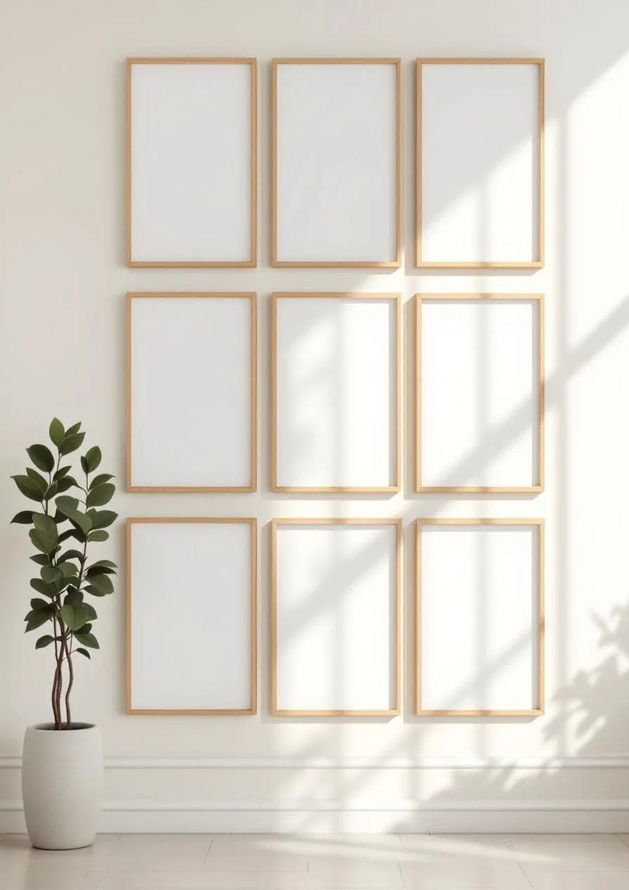 Frame Wall Art Mockup — Natural Oak Frame Portrait 2:3 — Perspective View — #01566 | MockupBulk