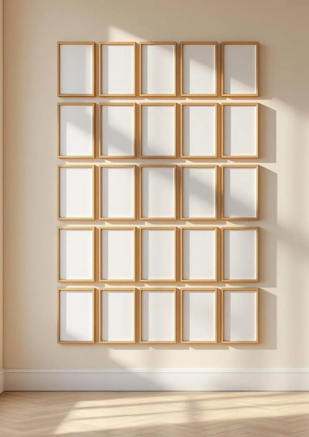 Frame Wall Art Mockup — Natural Oak Frame Portrait 2:3 — Perspective View — #01572 | MockupBulk