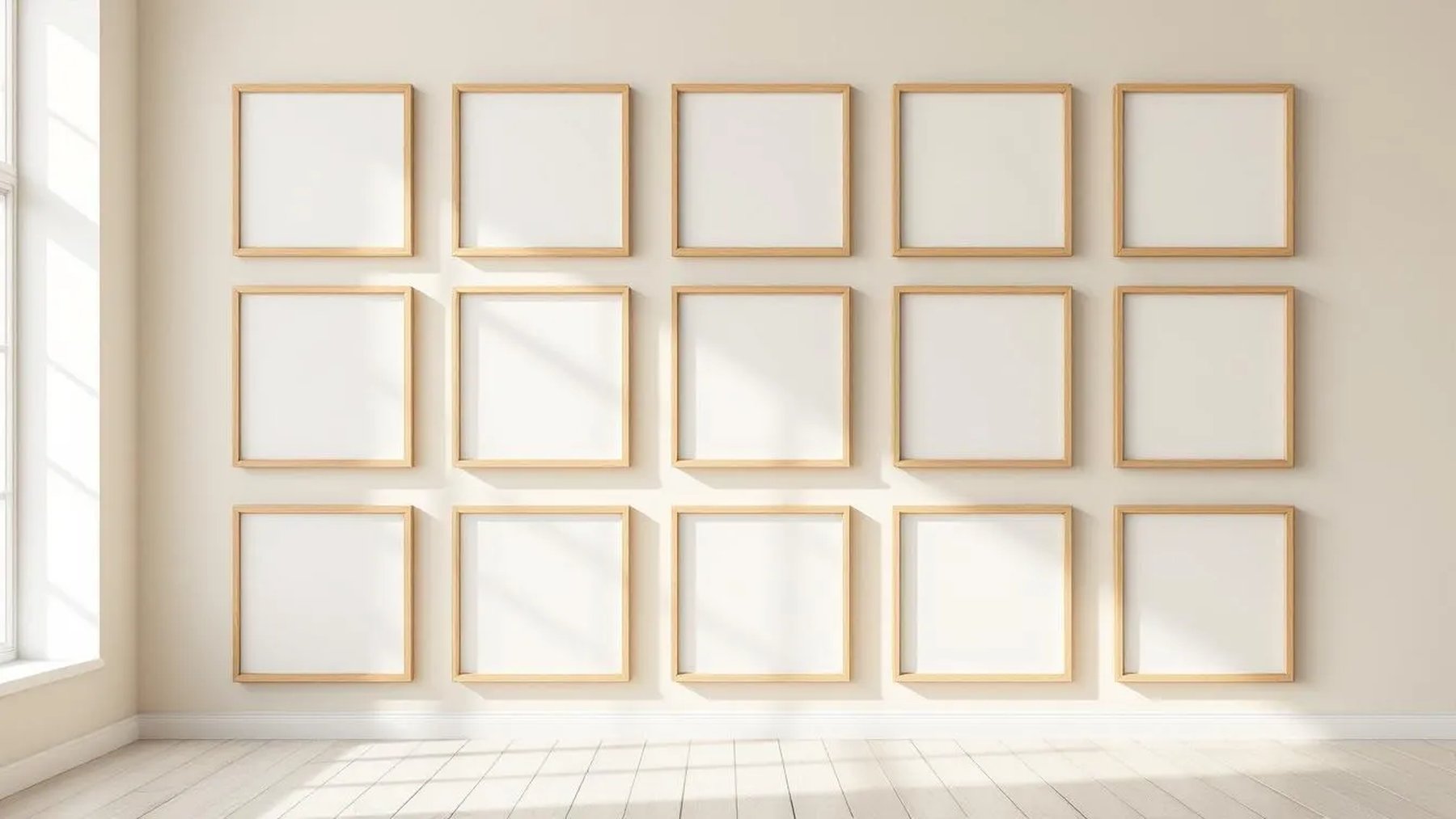Frame Editorial Room Mockup — Natural Oak Frame Square 1:1 — Perspective View — #01574 | MockupBulk