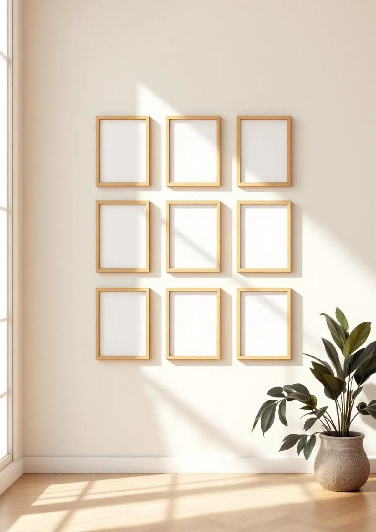 Frame Room Scene Mockup — Natural Oak Frame A-Series (A4 / A3) — Perspective View — #01575 | MockupBulk
