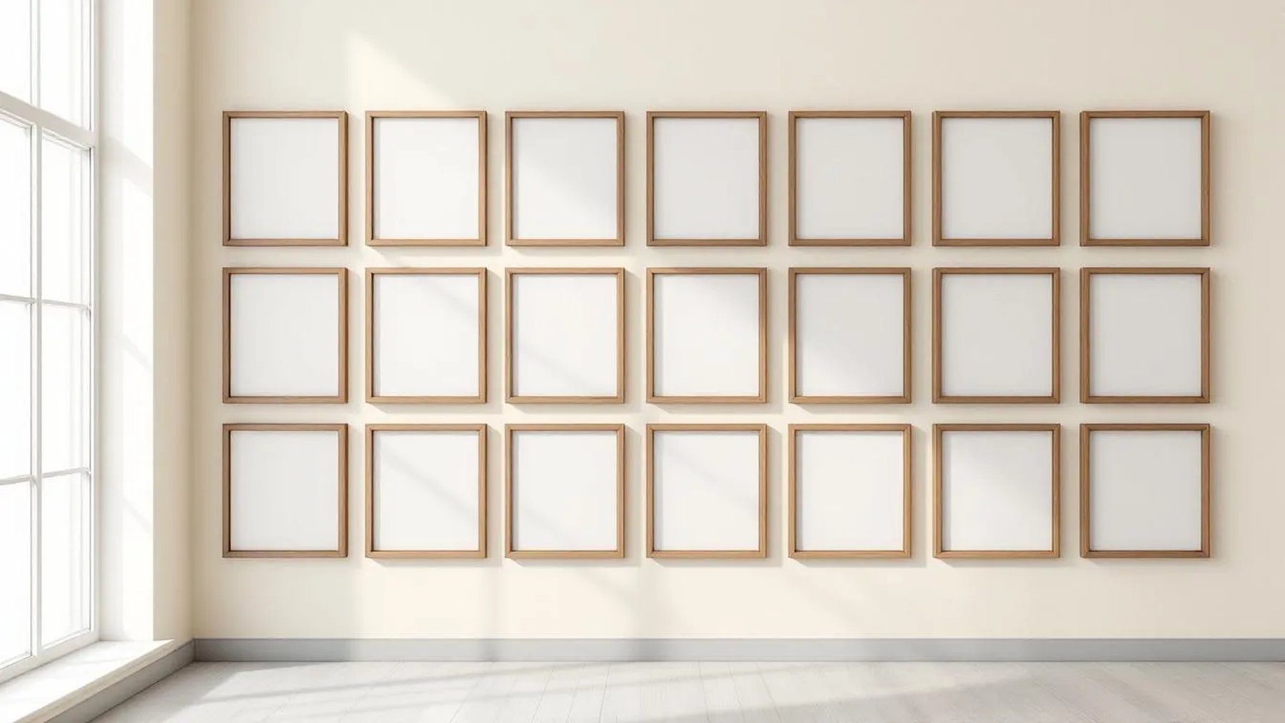 Frame Room Scene Mockup — Walnut Frame Square 1:1 — Perspective View — #01595 | MockupBulk